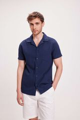 Milano Camisa Solapa Corta Seersucker Navy