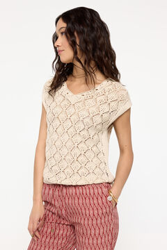 Fifty Outlet Chaleco Algodón Calado Cuello Pico Marfil