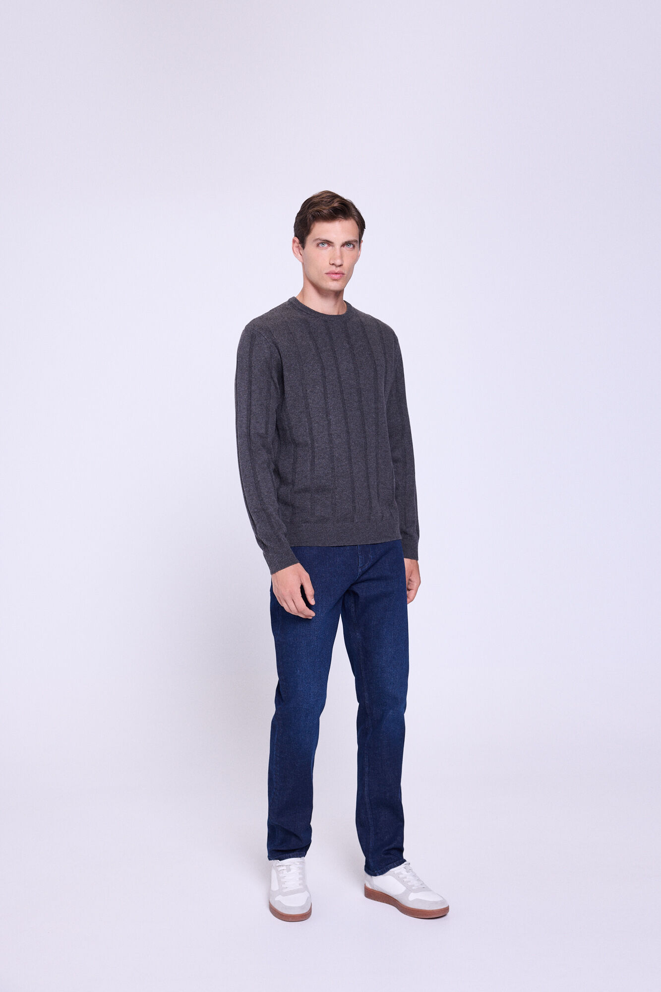 Milano Jersey b&aacute;sico de cuello redondo  Gris Oscuro
