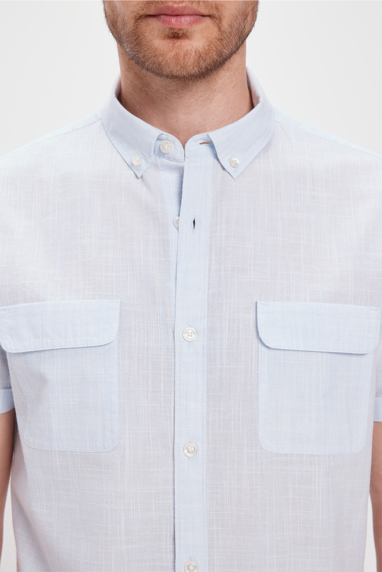 Milano Camisa Slub Lisa Bolsillos Azul