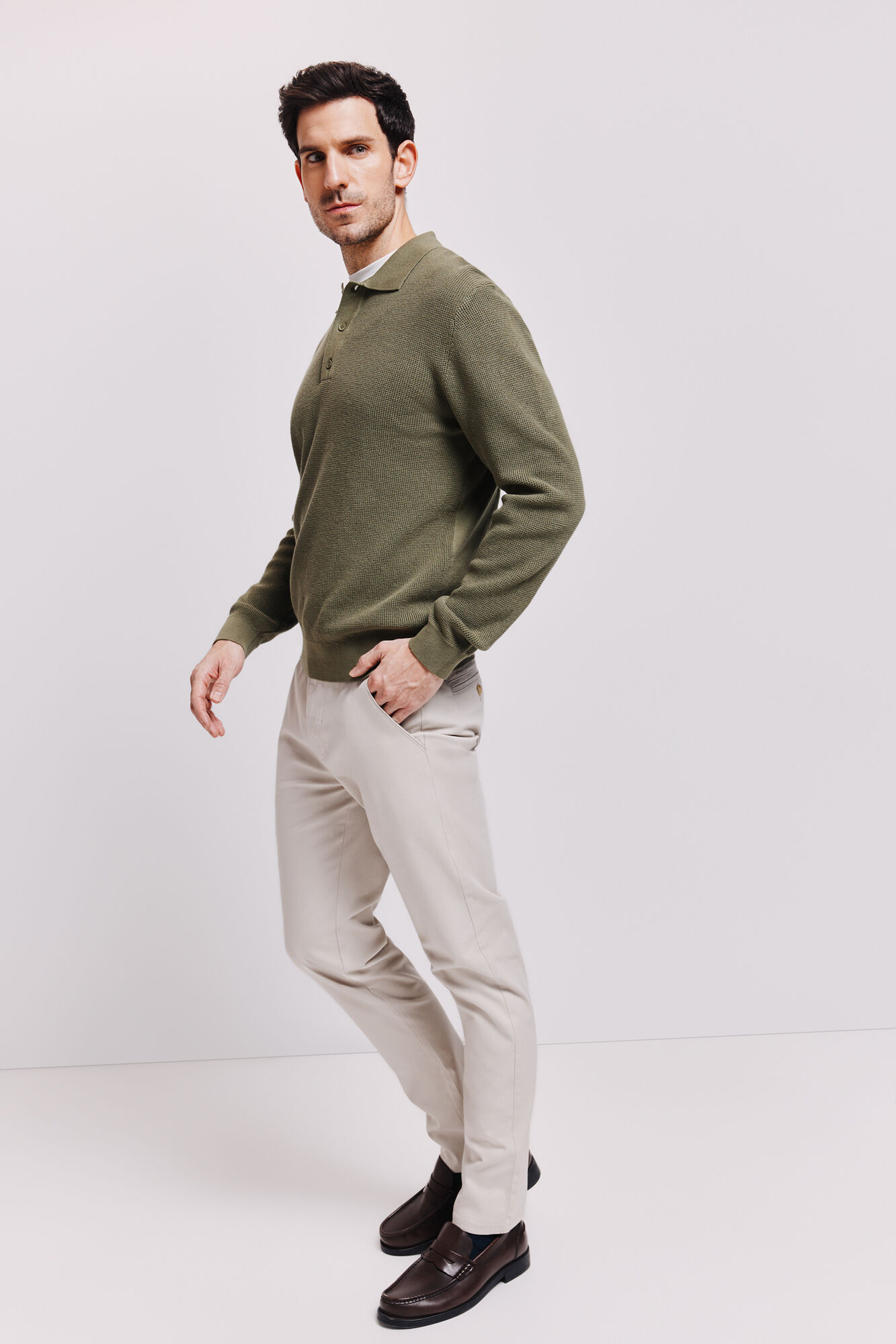 Milano Su&eacute;ter cuello polo Kaki Claro