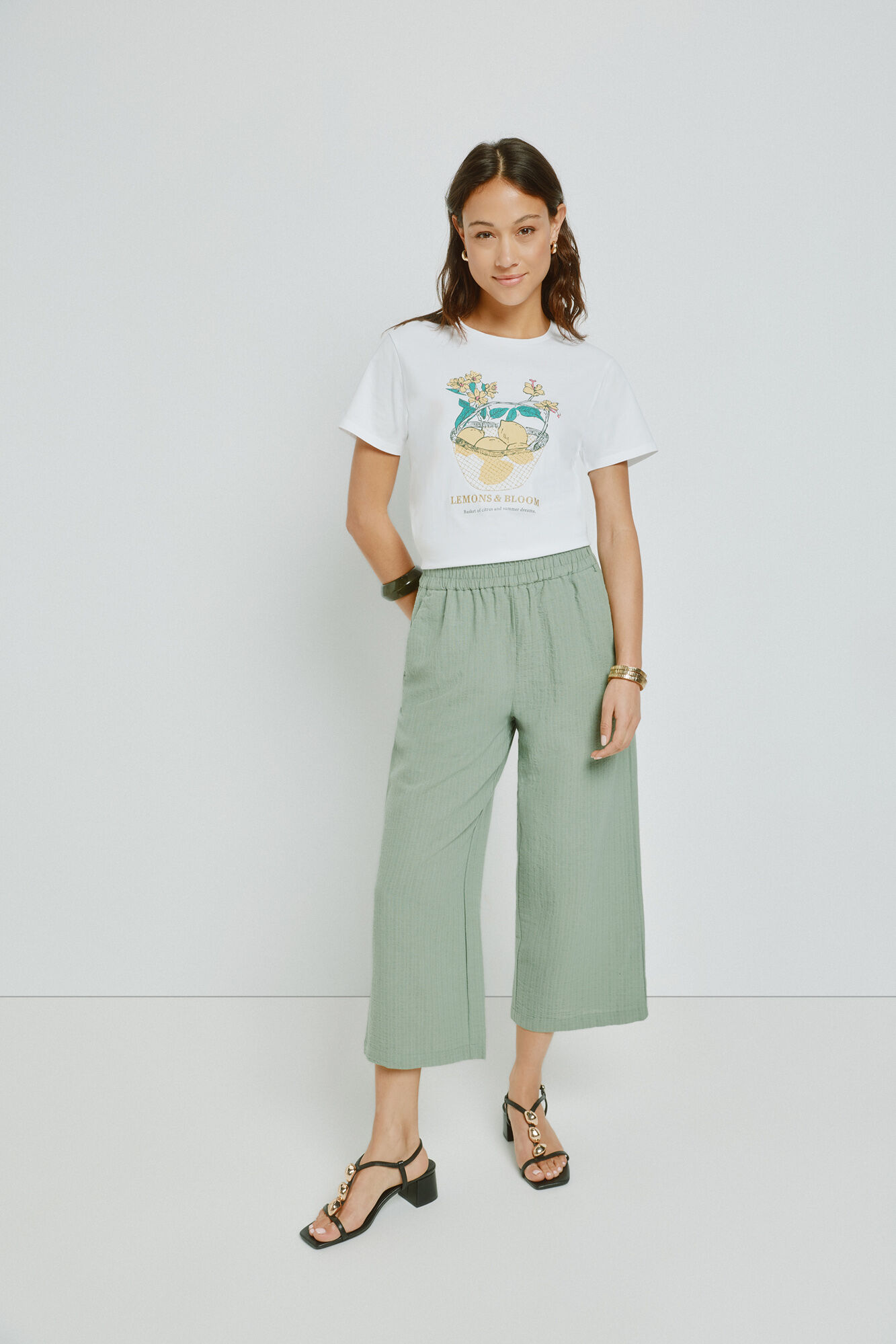 Milano Pantal&oacute;n liso con cintura el&aacute;stica Kaki Claro