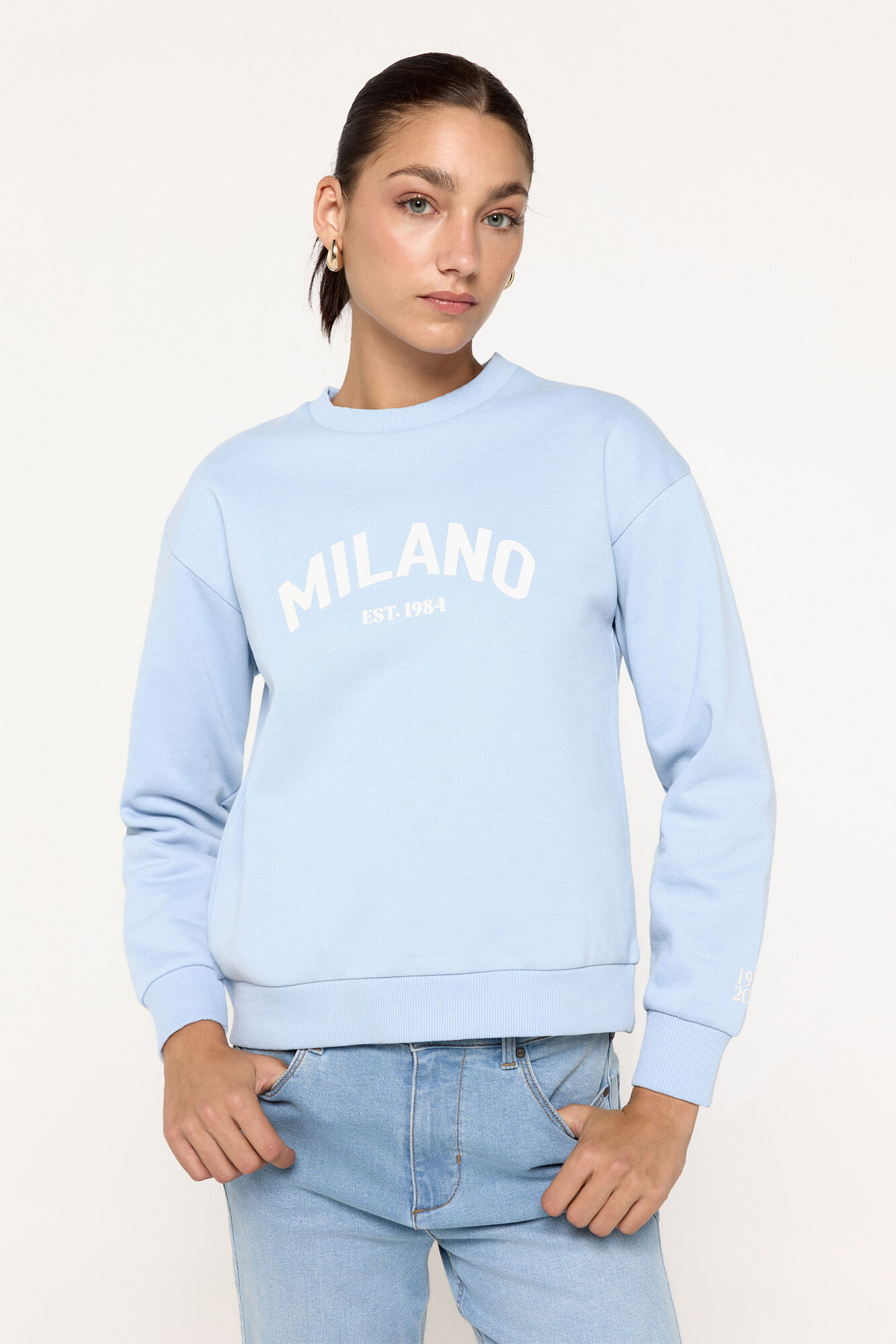 Milano Sudadera logo estampado cuello rib Rosa