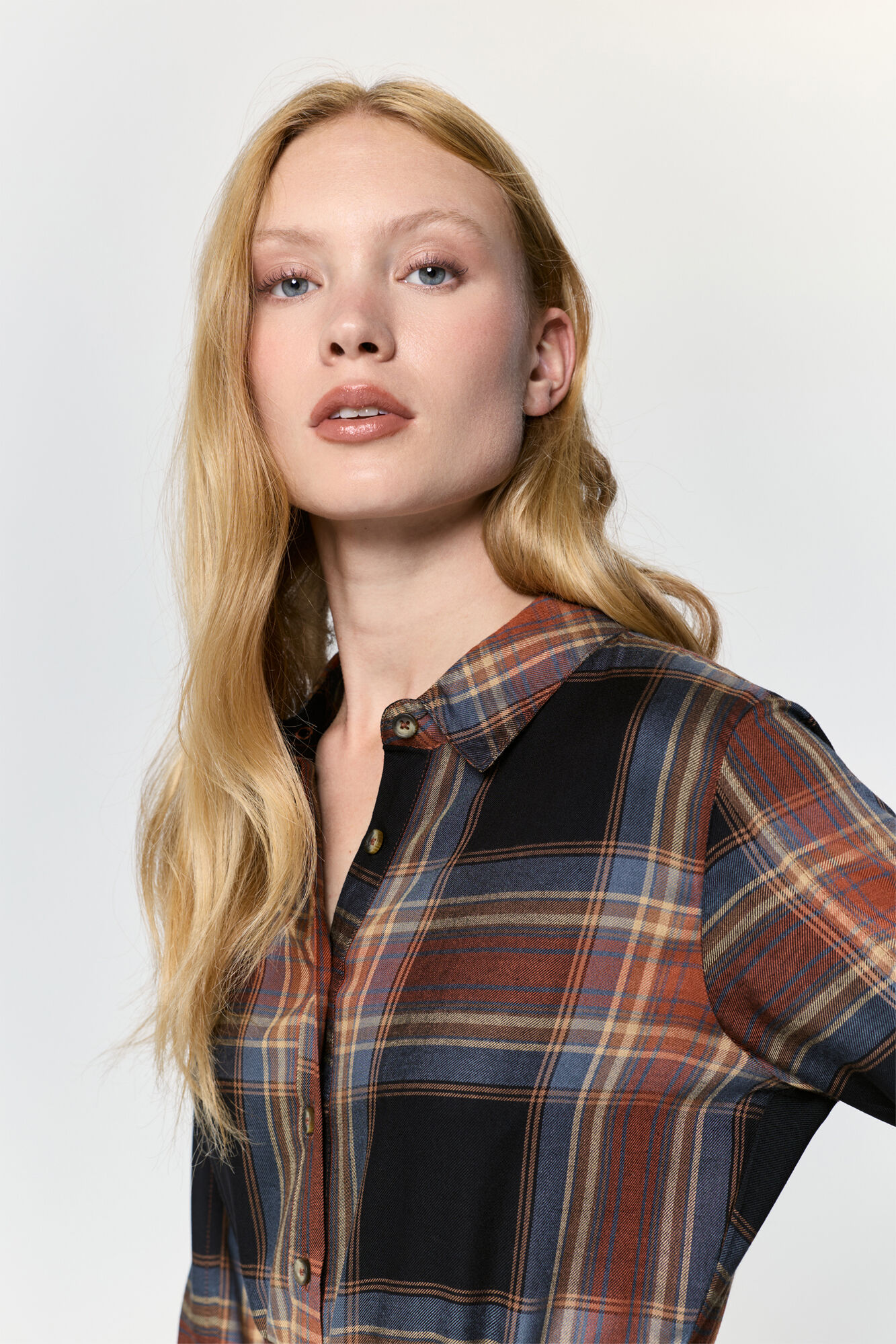 Milano Vestido camisa a cuadros Beige