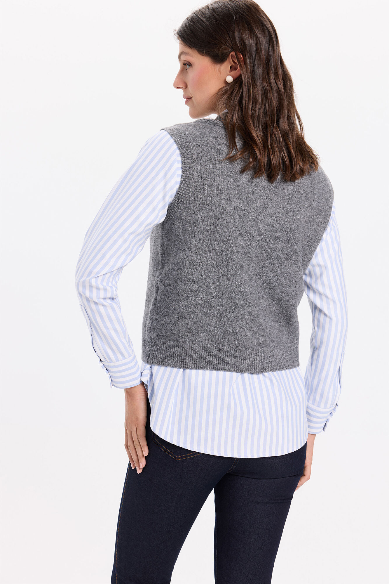 Milano Chaleco de tejido con cuello redondo ajustado Gris Oscuro