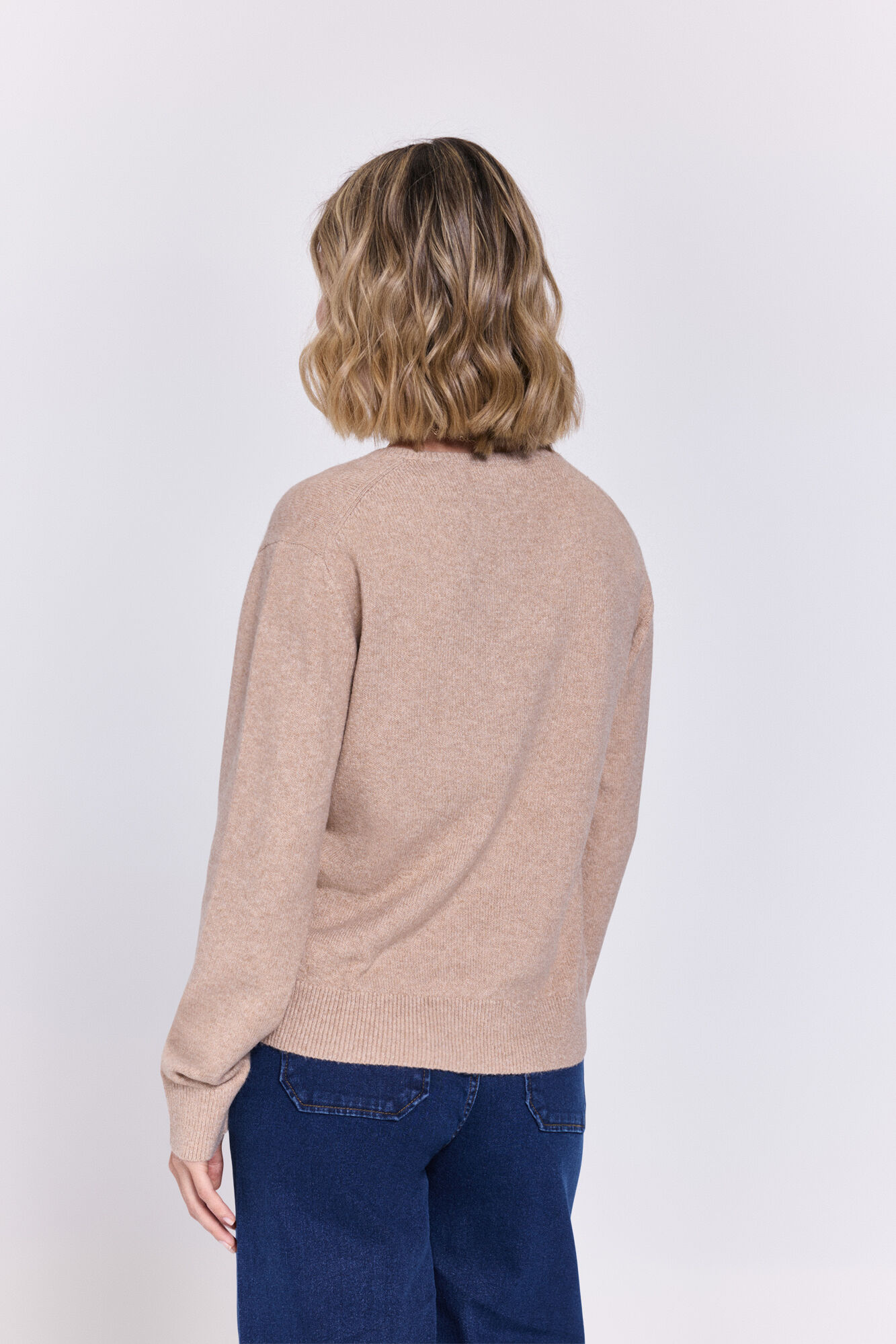 Milano Tejido jersey con cuello en pico Beige/Camel