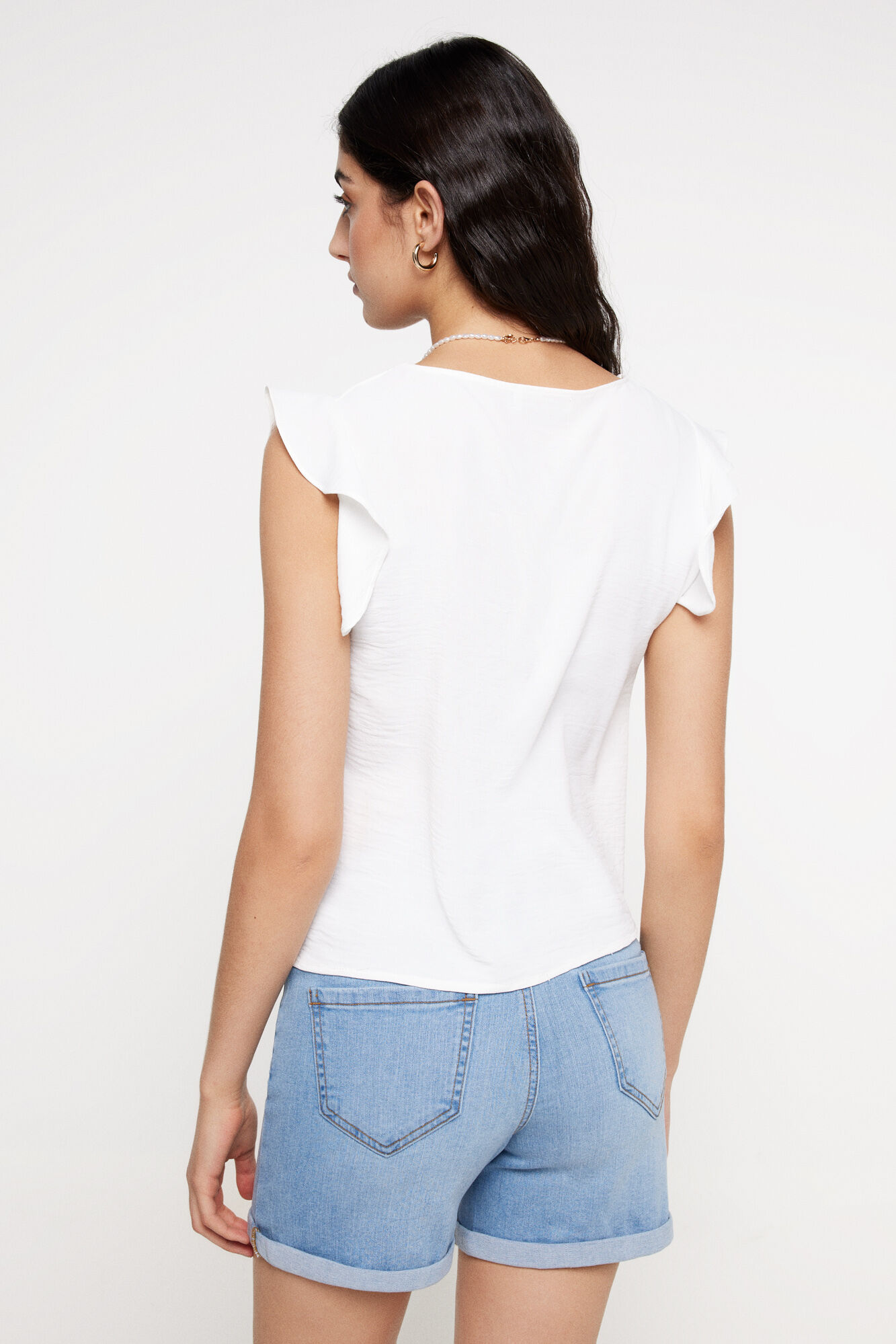 Milano Blusa fruncido escote. Blanco