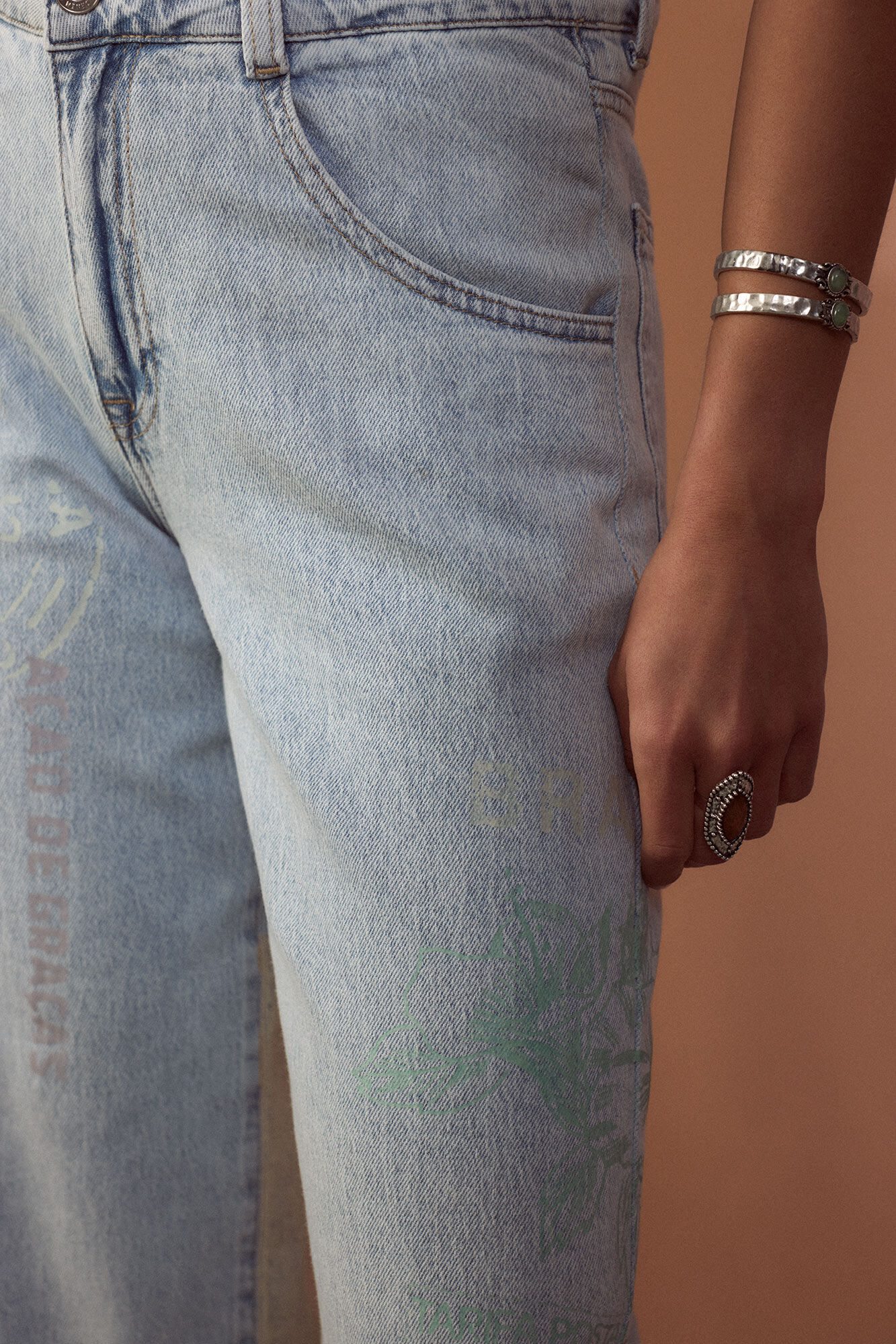 Slowlove Jeans Barrel Estampado Azul
