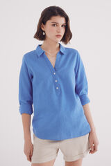 Springfield Blusa polera algodón lino azul