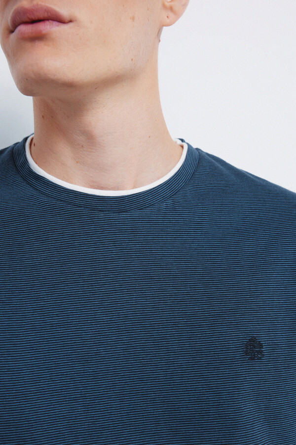 Springfield playera de manga larga con doble microraya azul