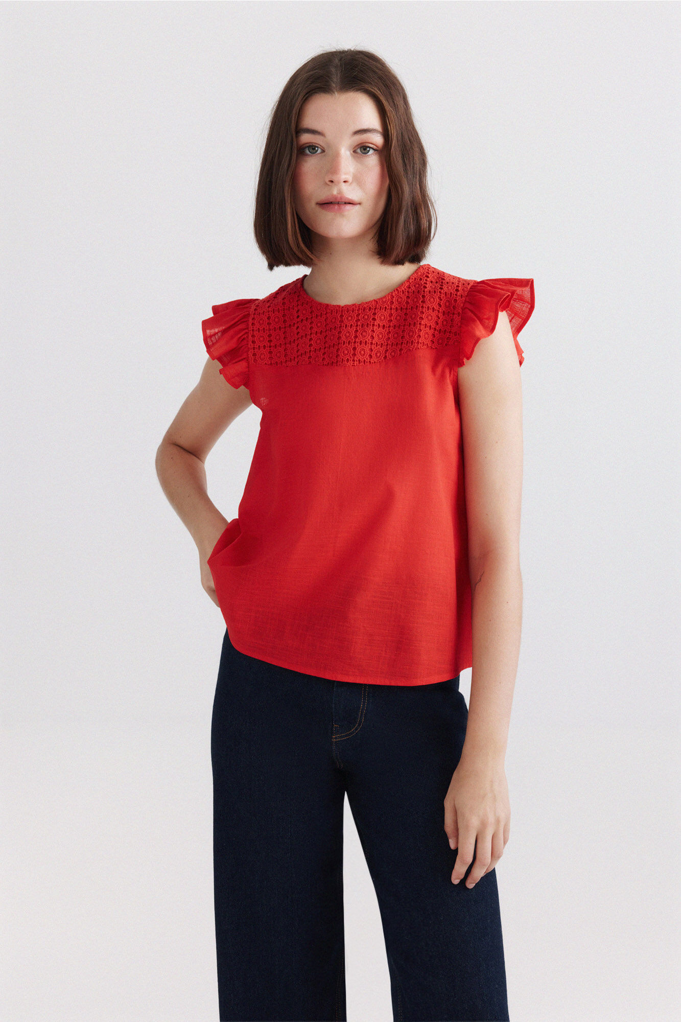 Springfield Blusa de crochet con volantes