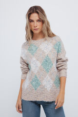 Springfield Jersey con estampado de diamantes jaspeados café