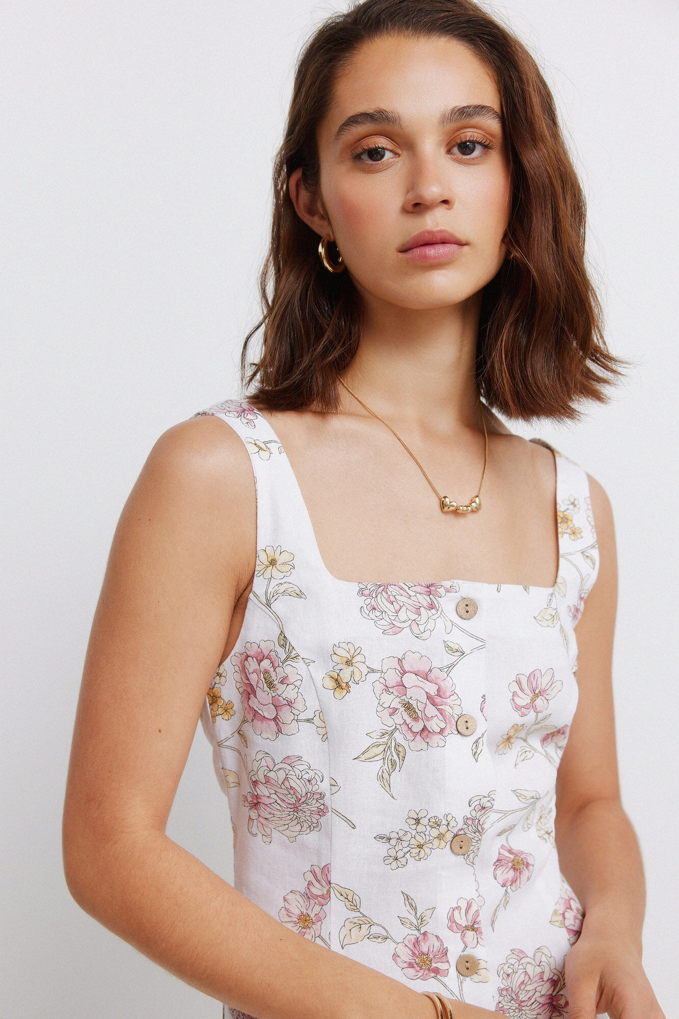 Springfield Vestido midi con escote cuadrado blanco