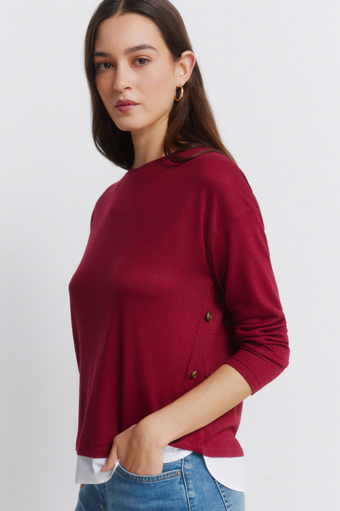 Springfield Playera combinada con botones laterales p&uacute;rpura