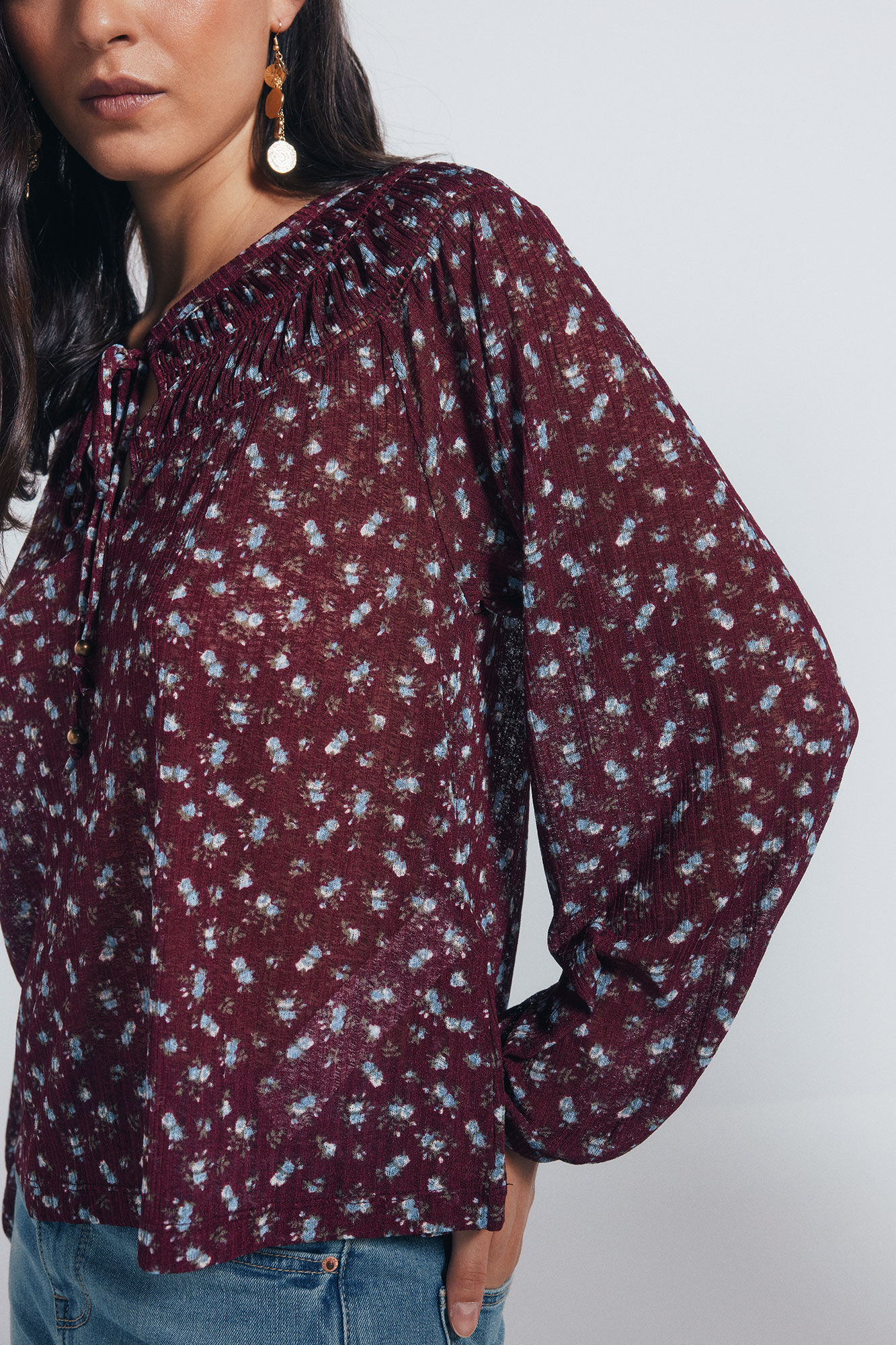 Springfield Blusa fluida lace insertado p&uacute;rpura