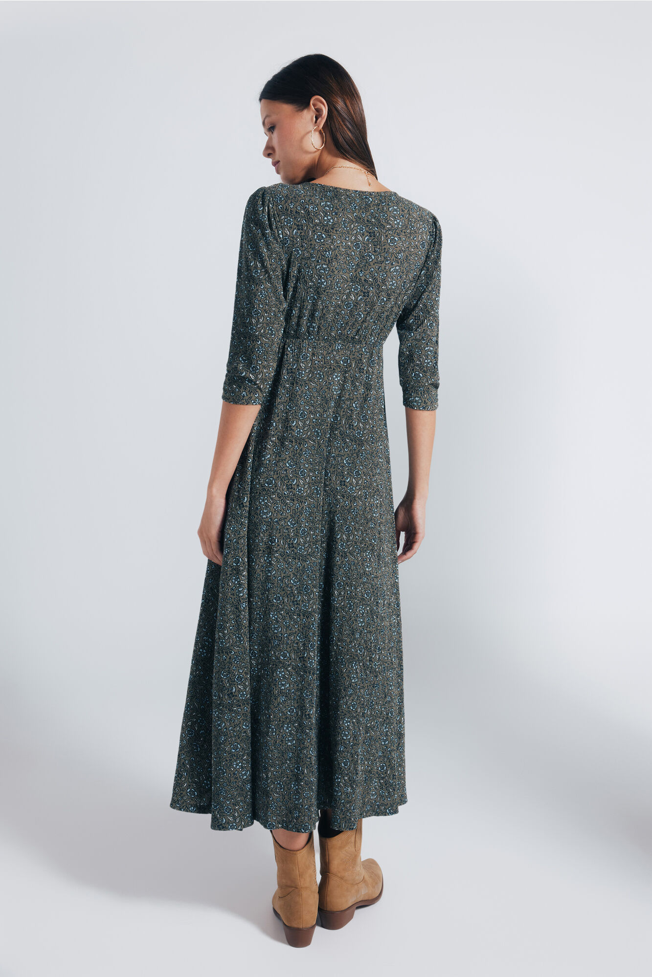 Springfield Vestido midi estampado florecitas kaki