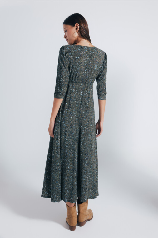 Springfield Vestido midi estampado florecitas kaki