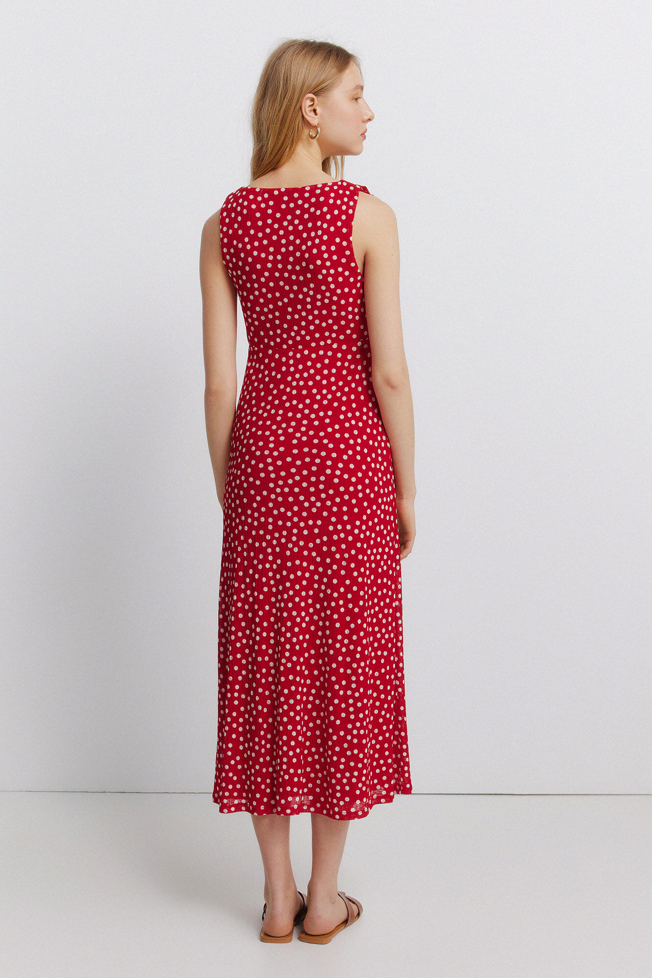 Springfield Vestido con volantes y lazo en el escote rojo