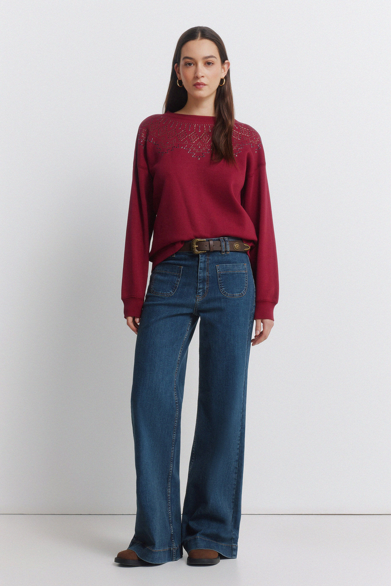 Springfield Sudadera de cuello boho con aplicaciones p&uacute;rpura