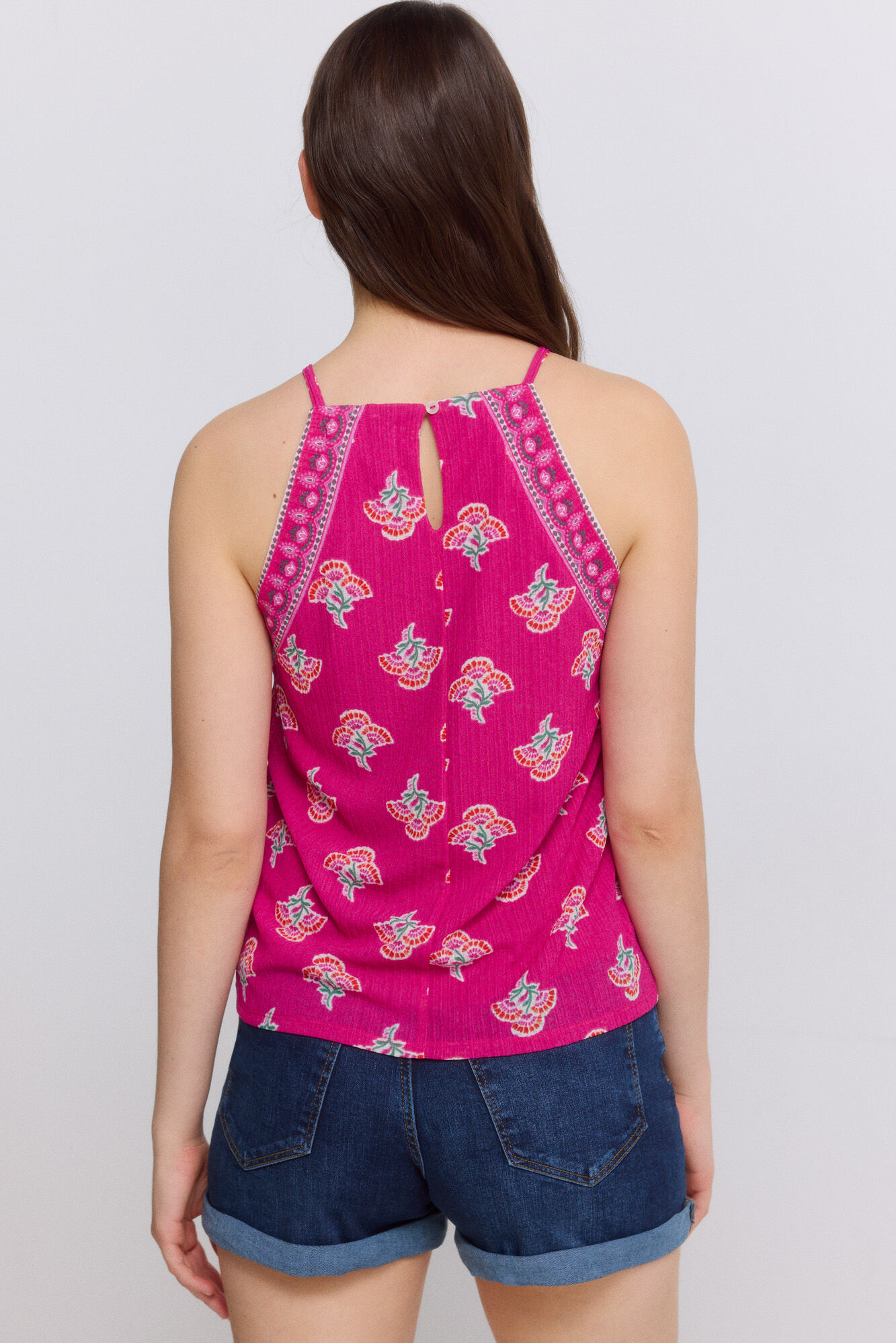 Springfield Playera cuello halter estampada fucsia