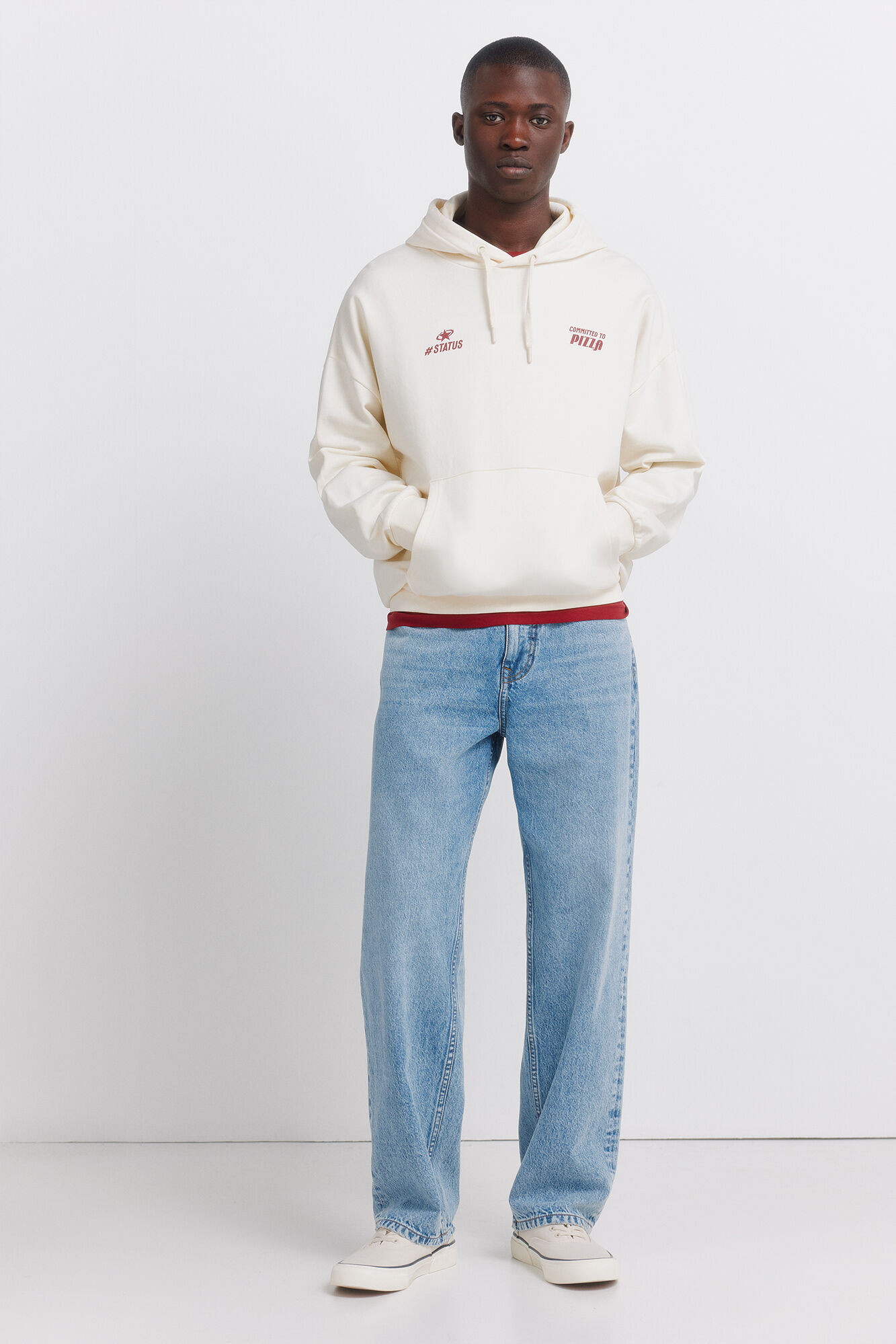 Springfield Sudadera con capucha estampado de pizza blanco