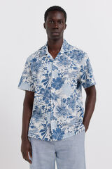Springfield Camisa de manga corta de lino estampada azul