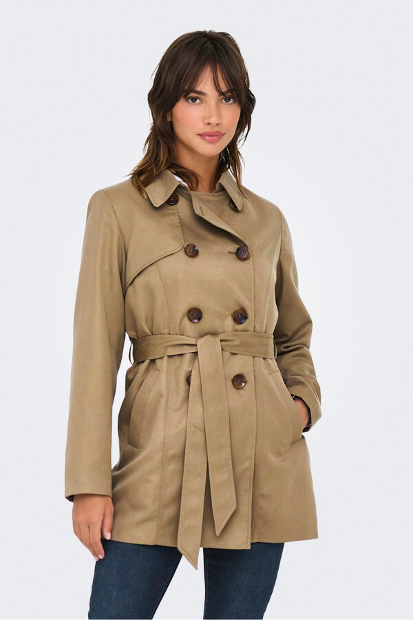 Only Gabardina midi con cinturón café