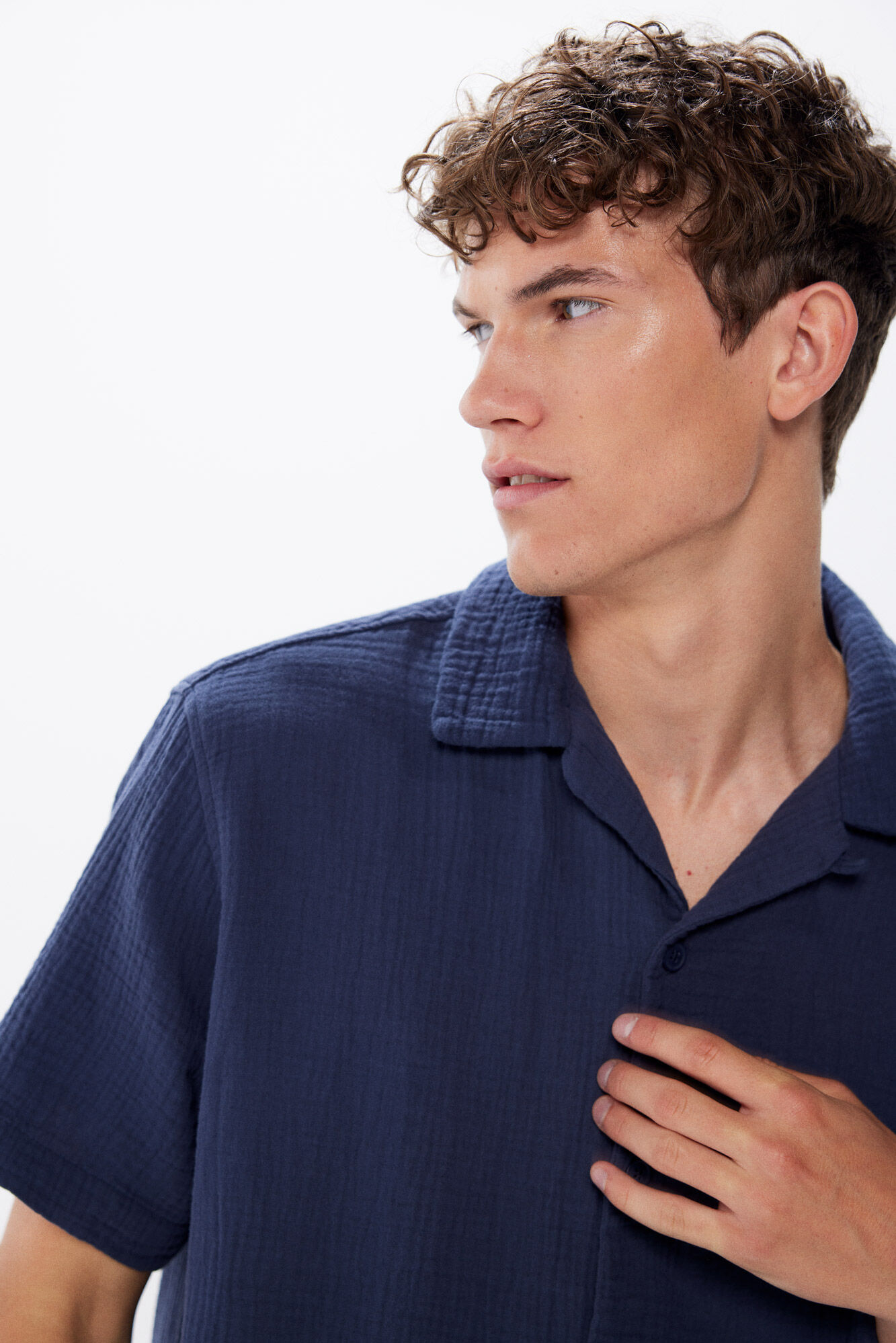 Springfield Camisa manga corta tejido arrugado azul