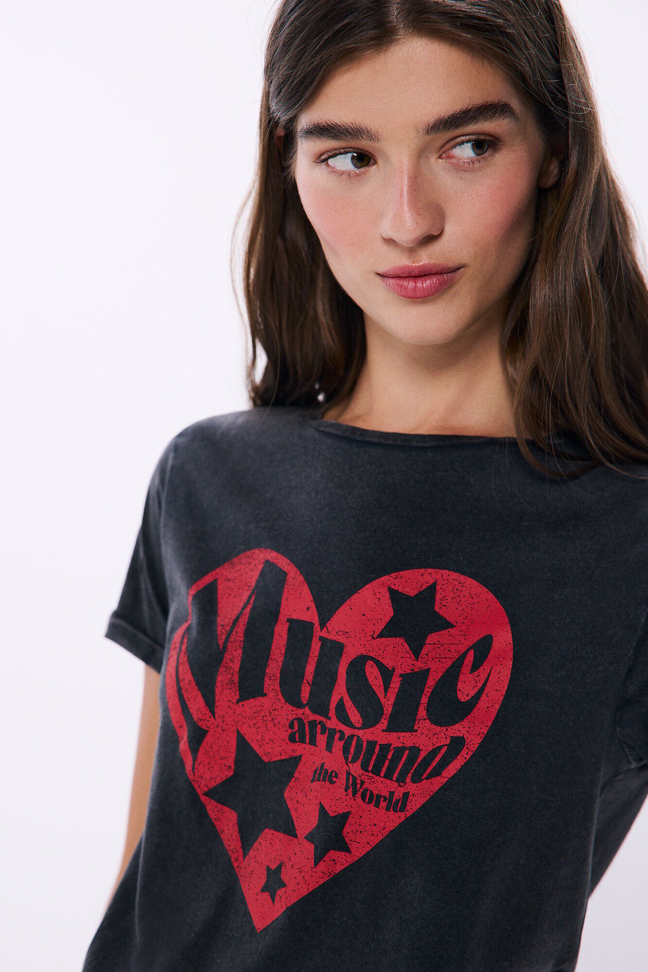 Springfield Playera gr&aacute;fica algod&oacute;n manga vuelta gris