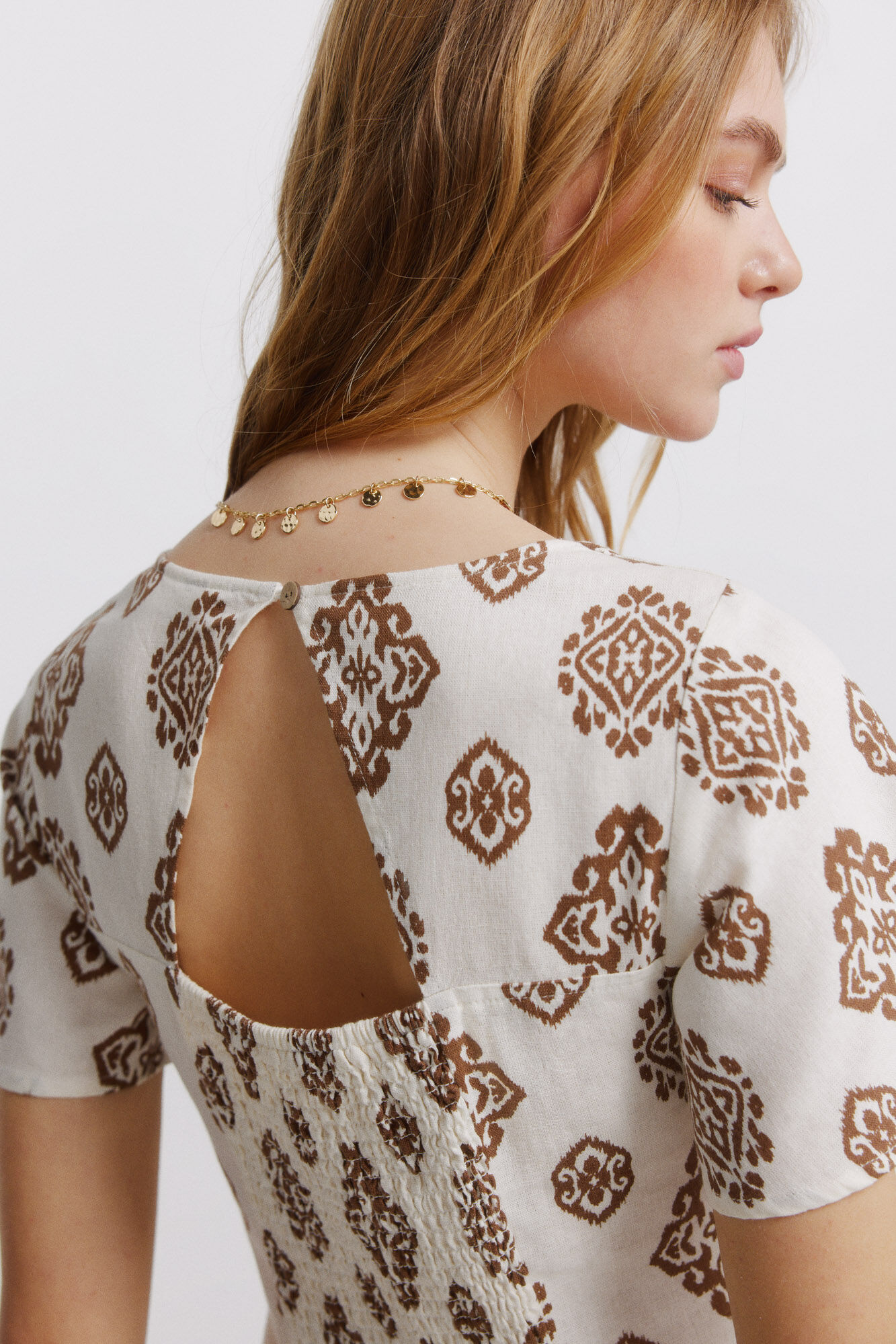 Springfield Vestido camisero estampado de lino estampado