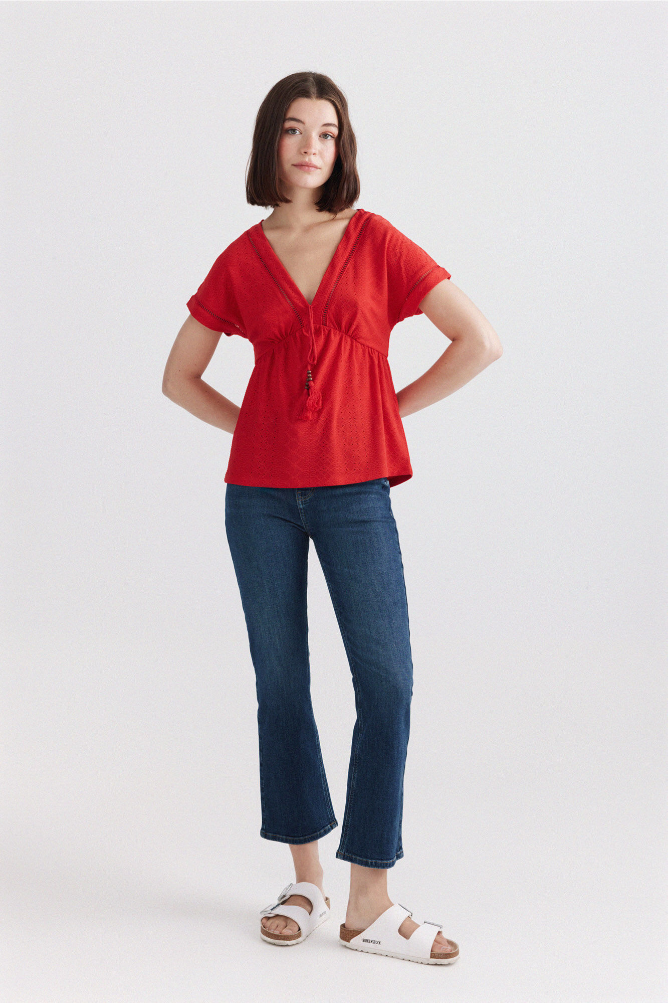 Springfield Playera de tirantes con volantes rojo