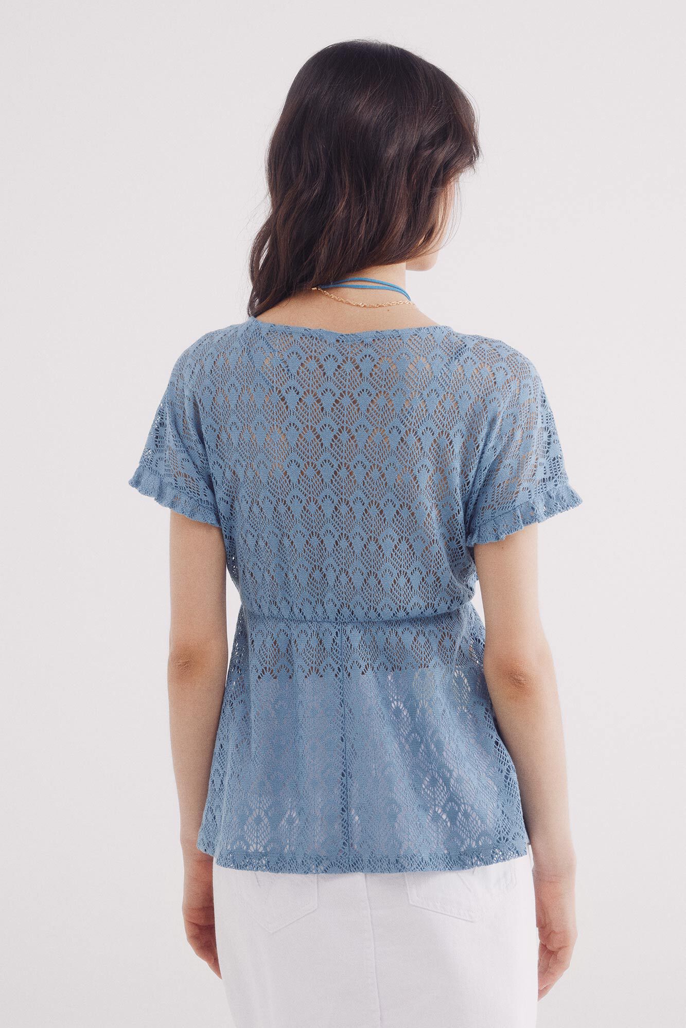 Springfield Top crochet lazo borlas turquesa