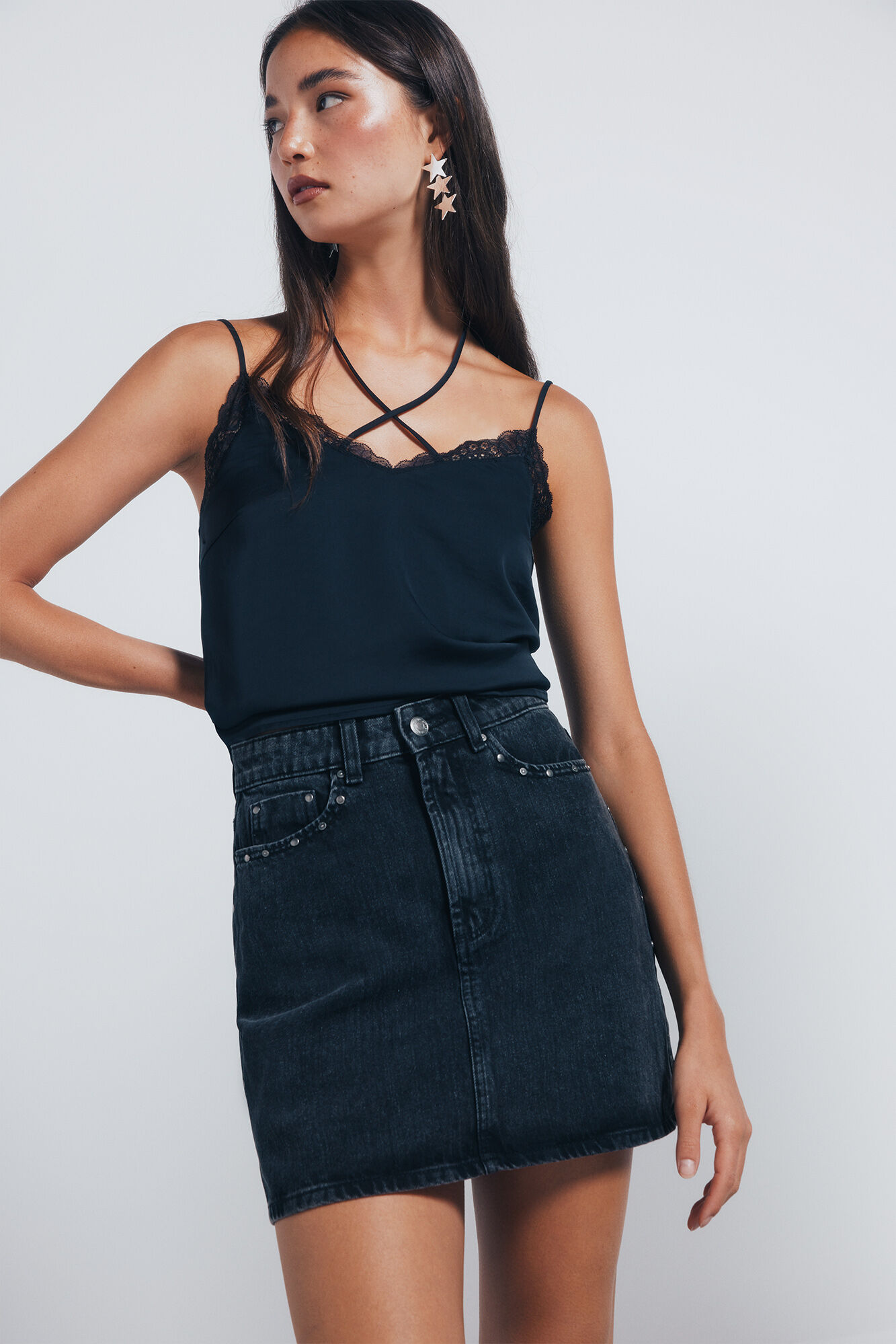 Springfield Falda corta denim tachuelas negro