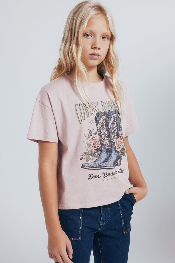 Springfield Kids Playera botas cowboy niña rosa