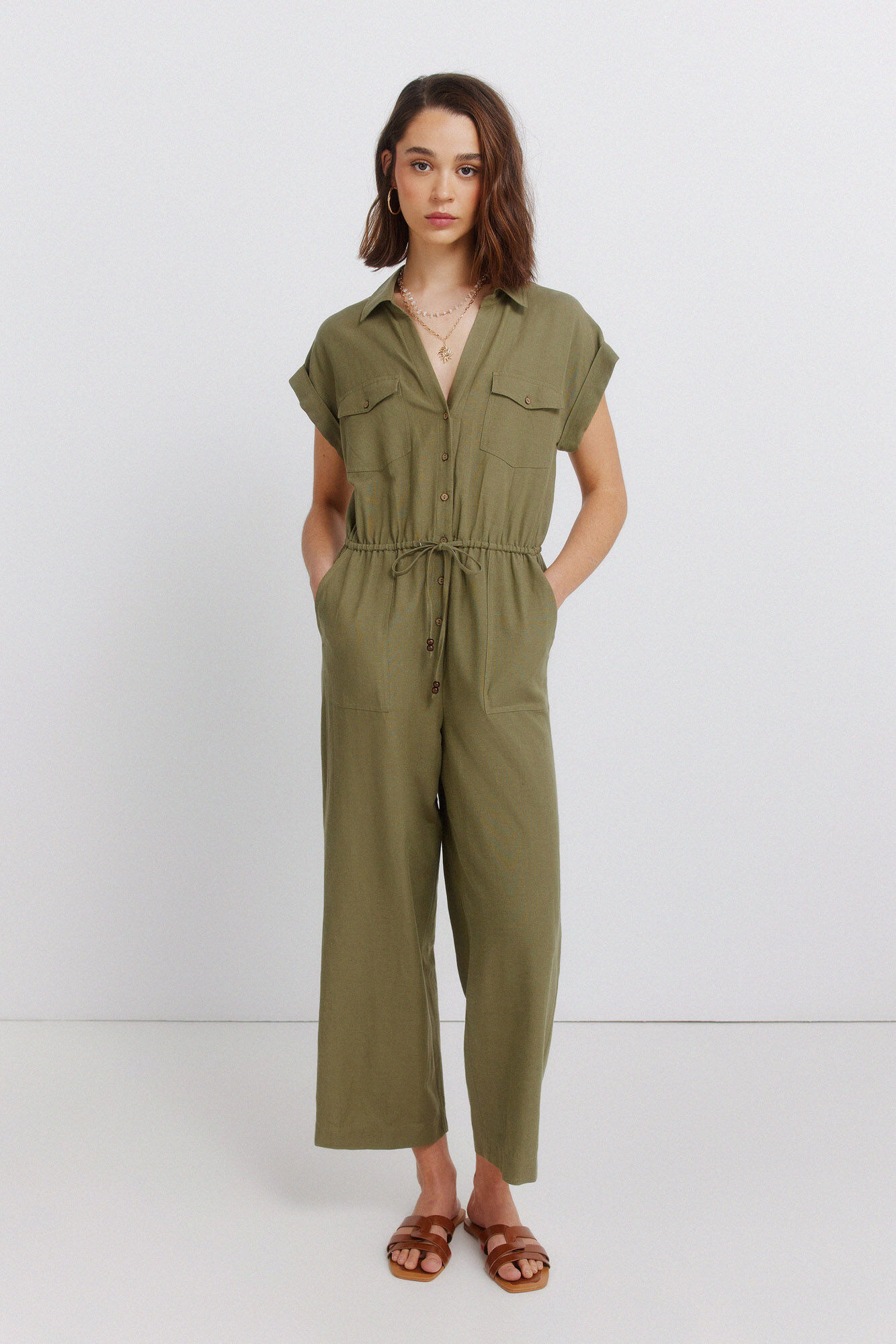 Springfield Jumpsuit de lino con bolsillos