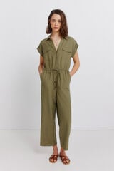 Springfield Jumpsuit de lino con bolsillos kaki