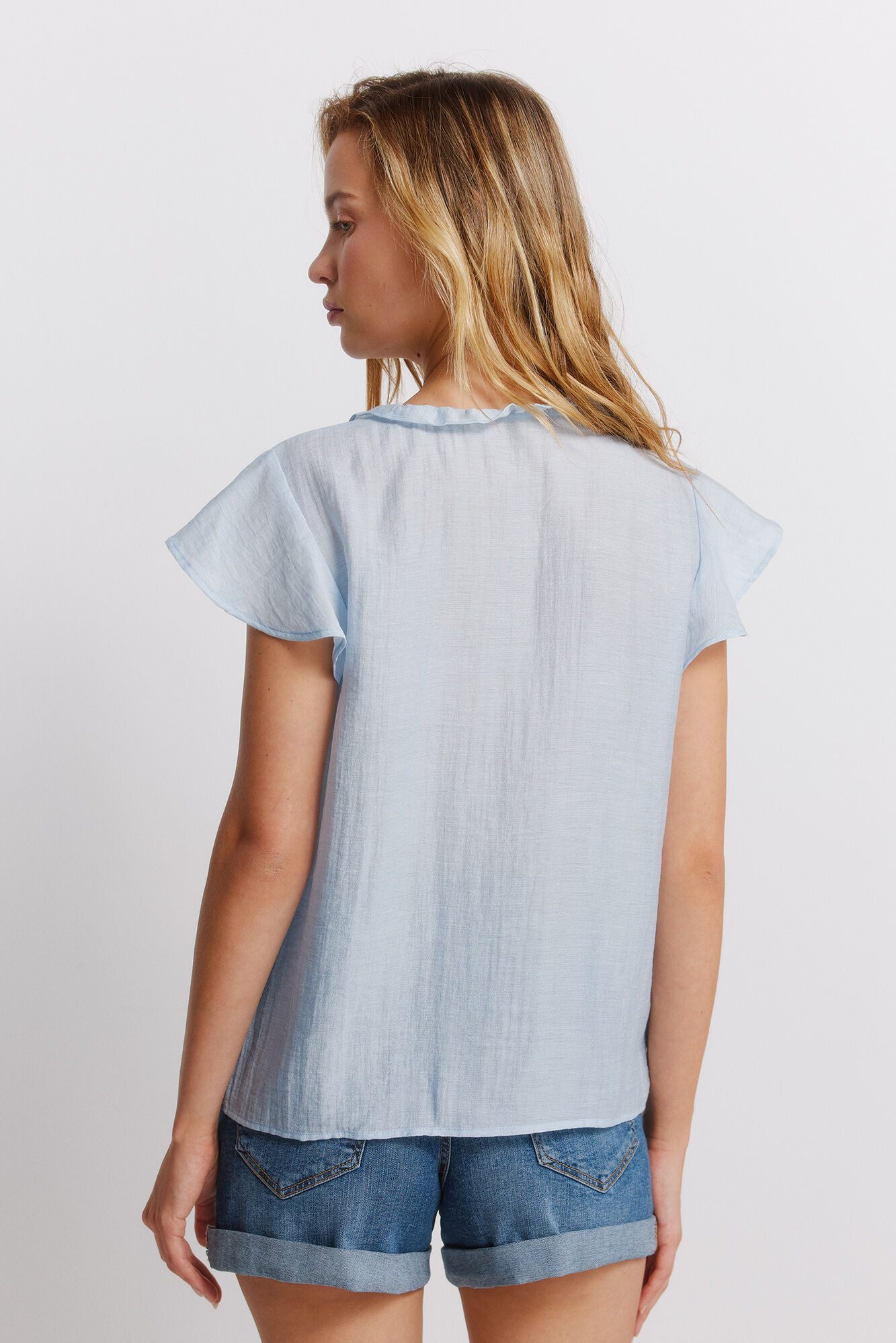 Springfield Blusa con volante de encaje beige