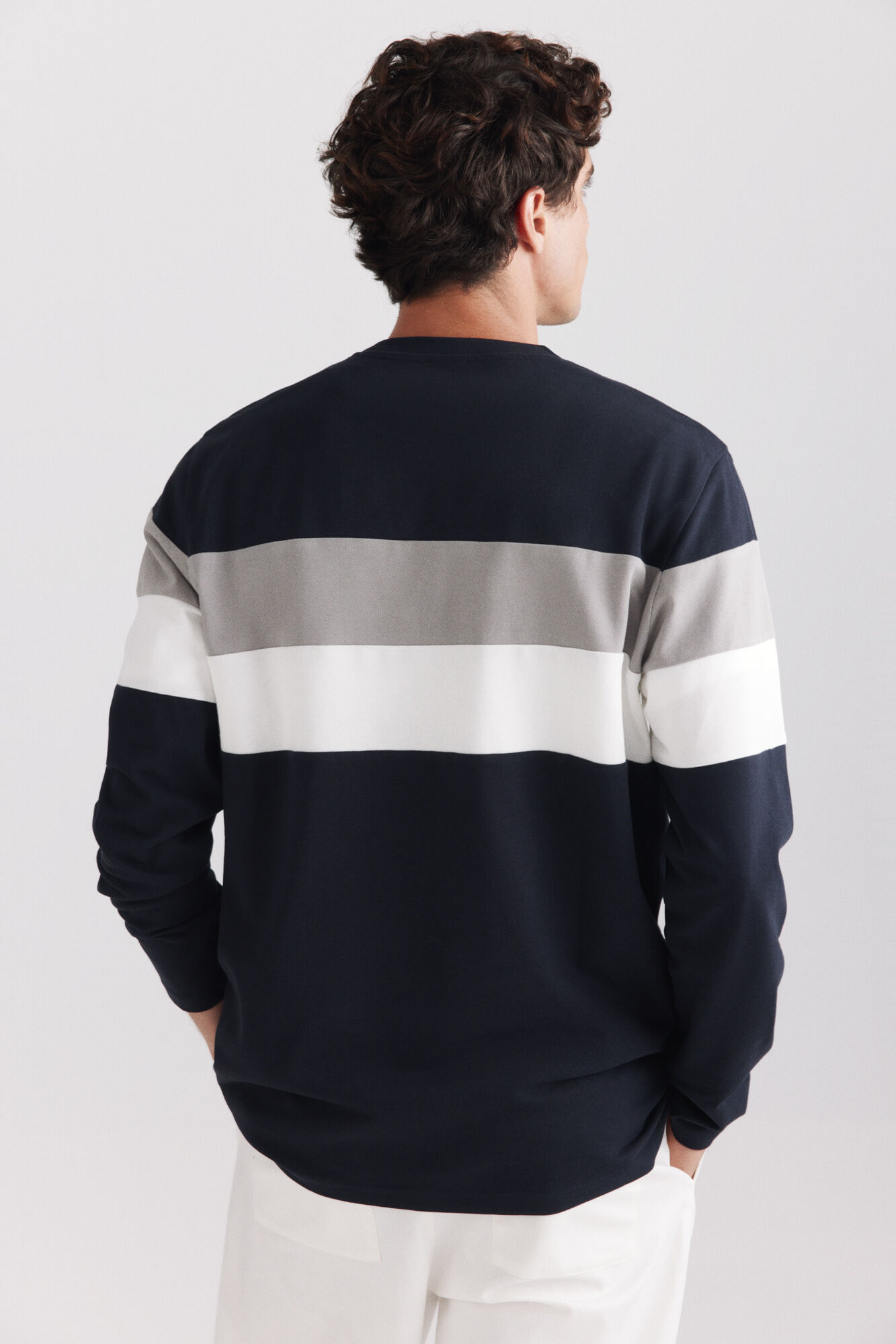 Springfield Playera piqu&eacute; manga larga bloques azul