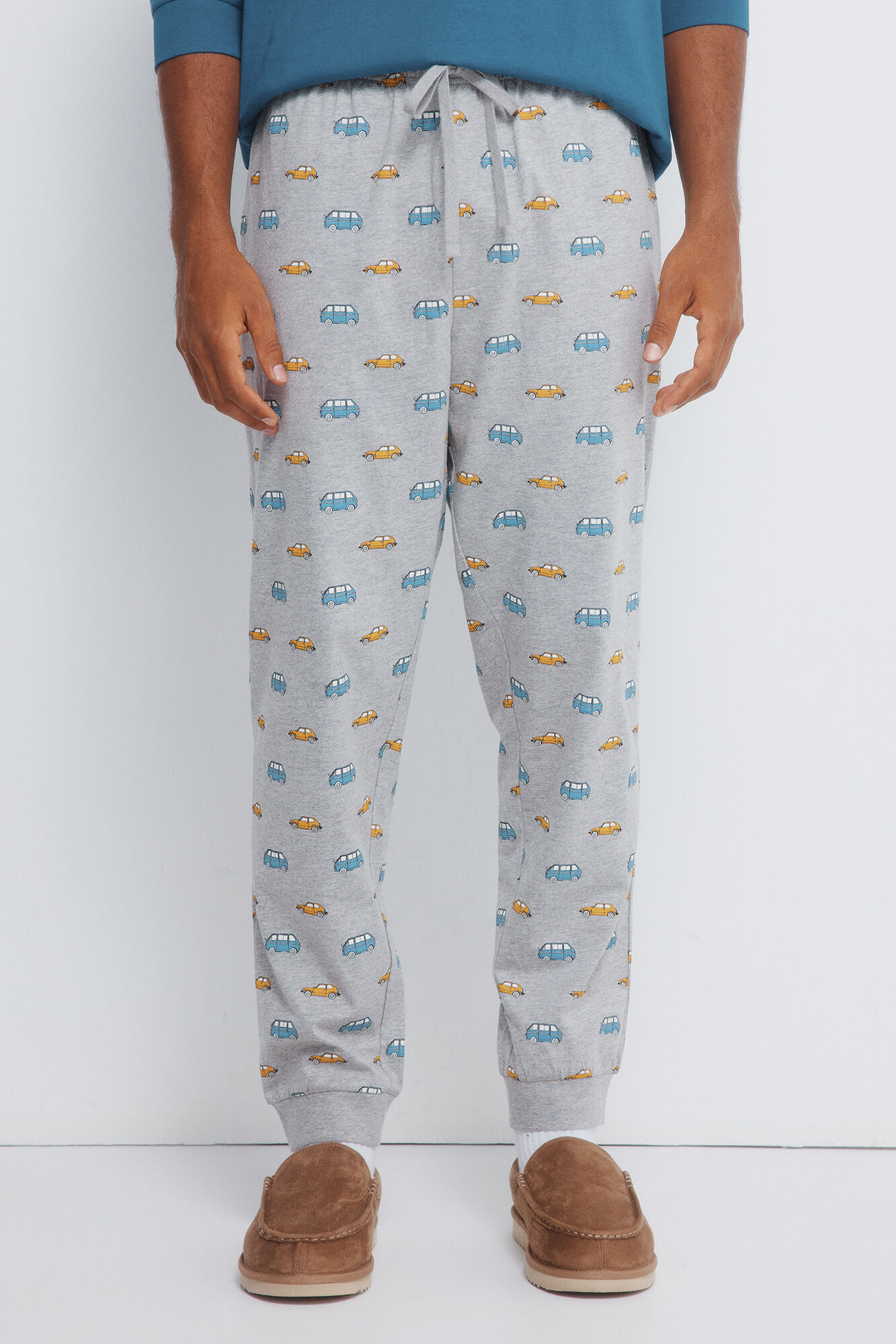 Springfield Pijama larga de manga rangl&aacute;n larga con pantal&oacute;n de coche azul