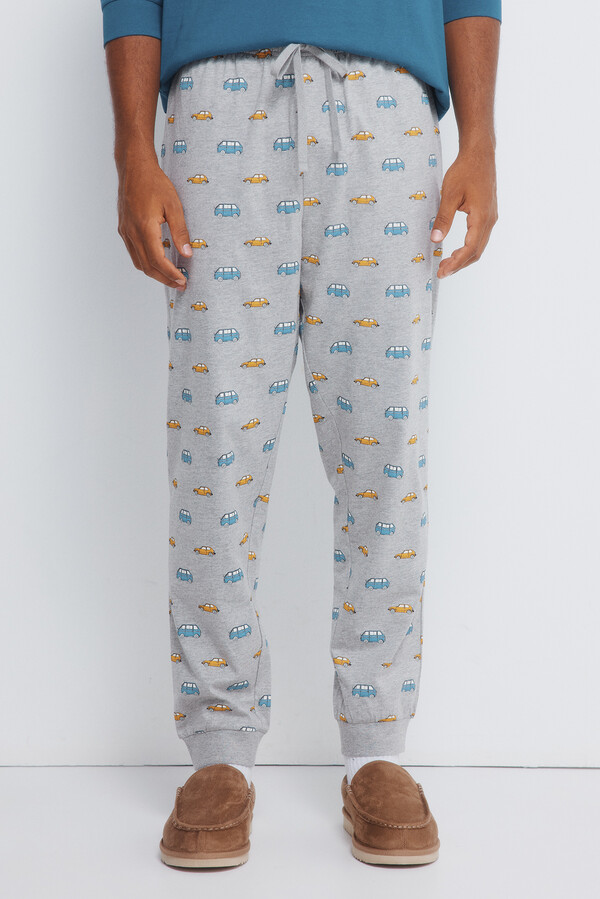 Springfield Pijama larga de manga ranglán larga con pantalón de coche azul