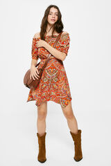 Springfield Vestido Corto Goma Escote rojo