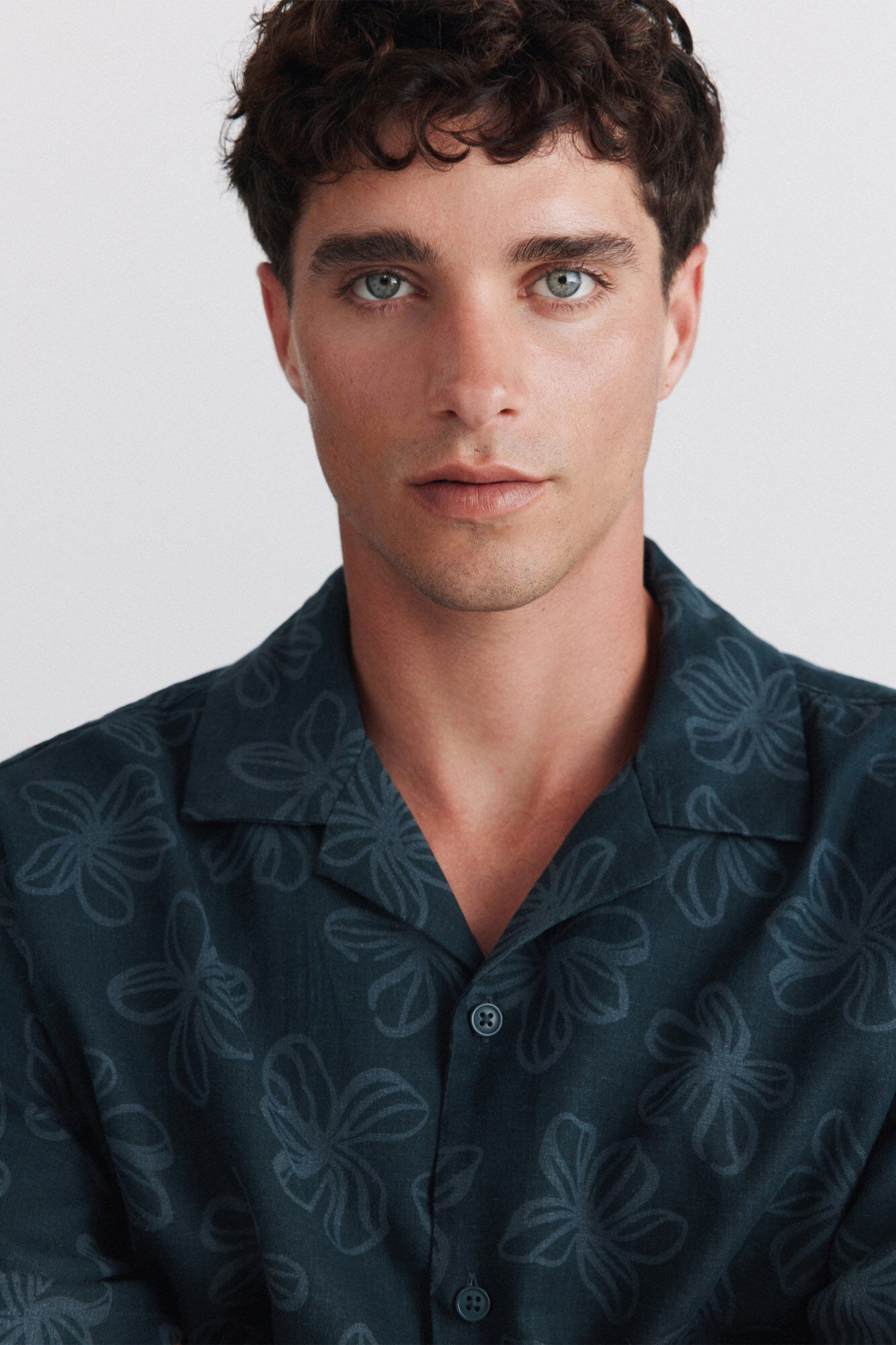 Springfield Camisa de manga corta de lino y ray&oacute;n estampada azul