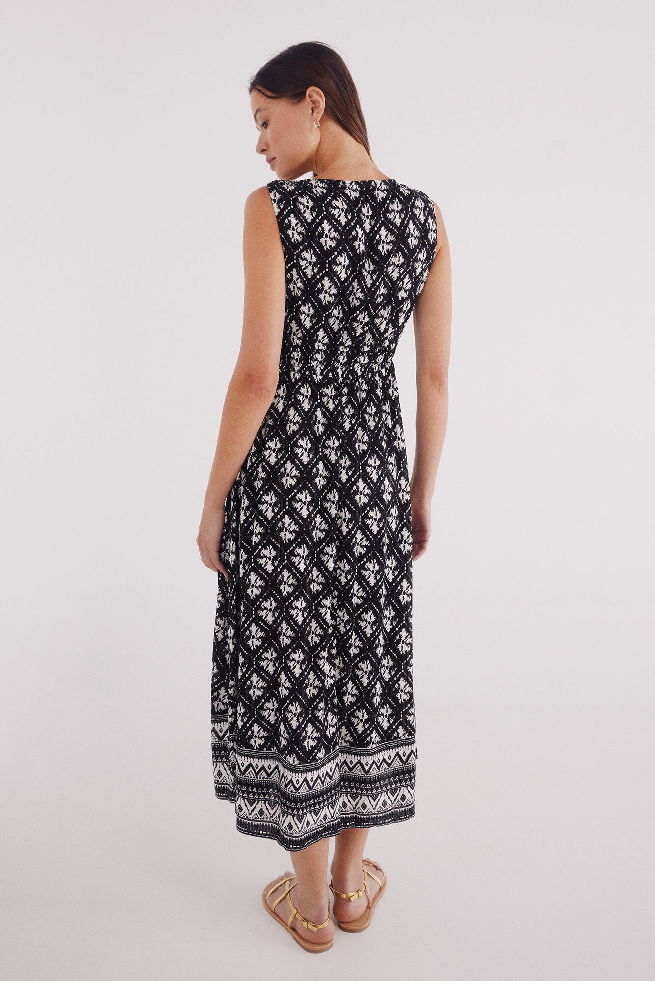 Springfield Vestido midi estampado dobladillo cenefa negro