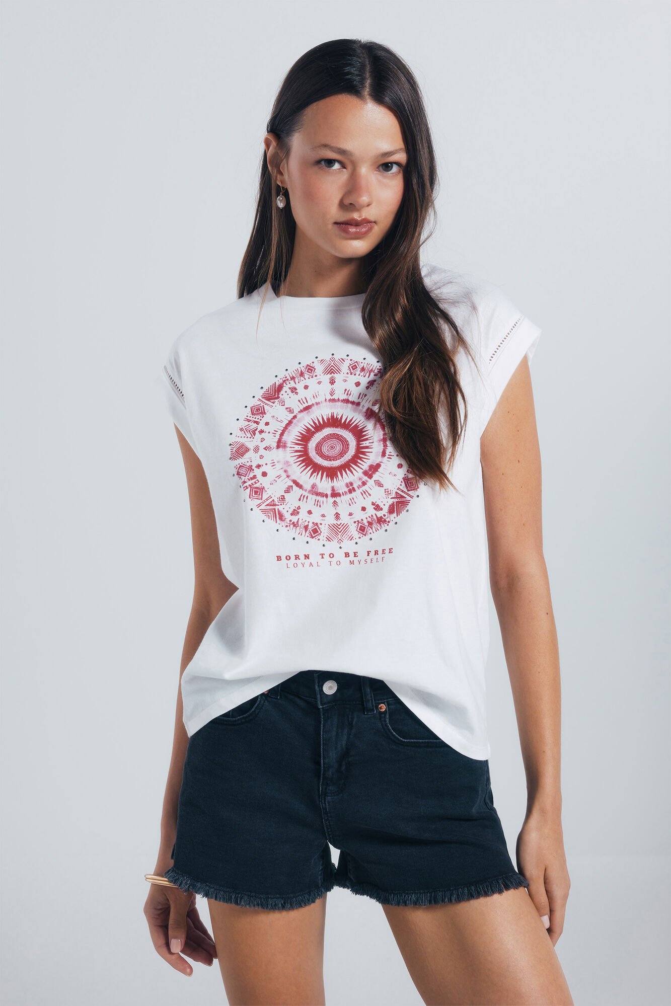 Springfield Playera gr&aacute;fica &eacute;tnica mangas lace beige