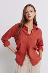 Springfield Camisa escote pico de lino coral