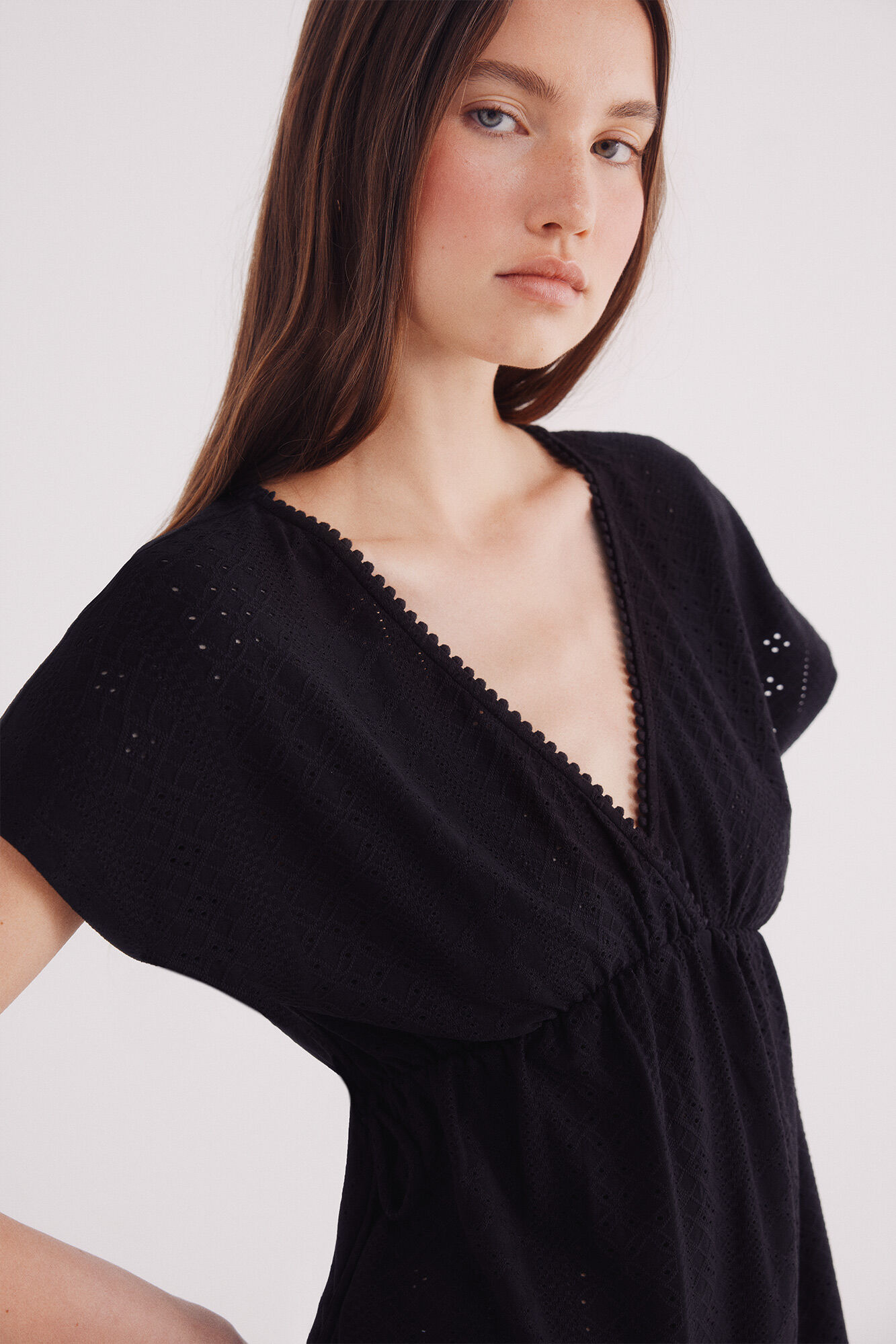 Springfield Top bordado suizo lazos cintura