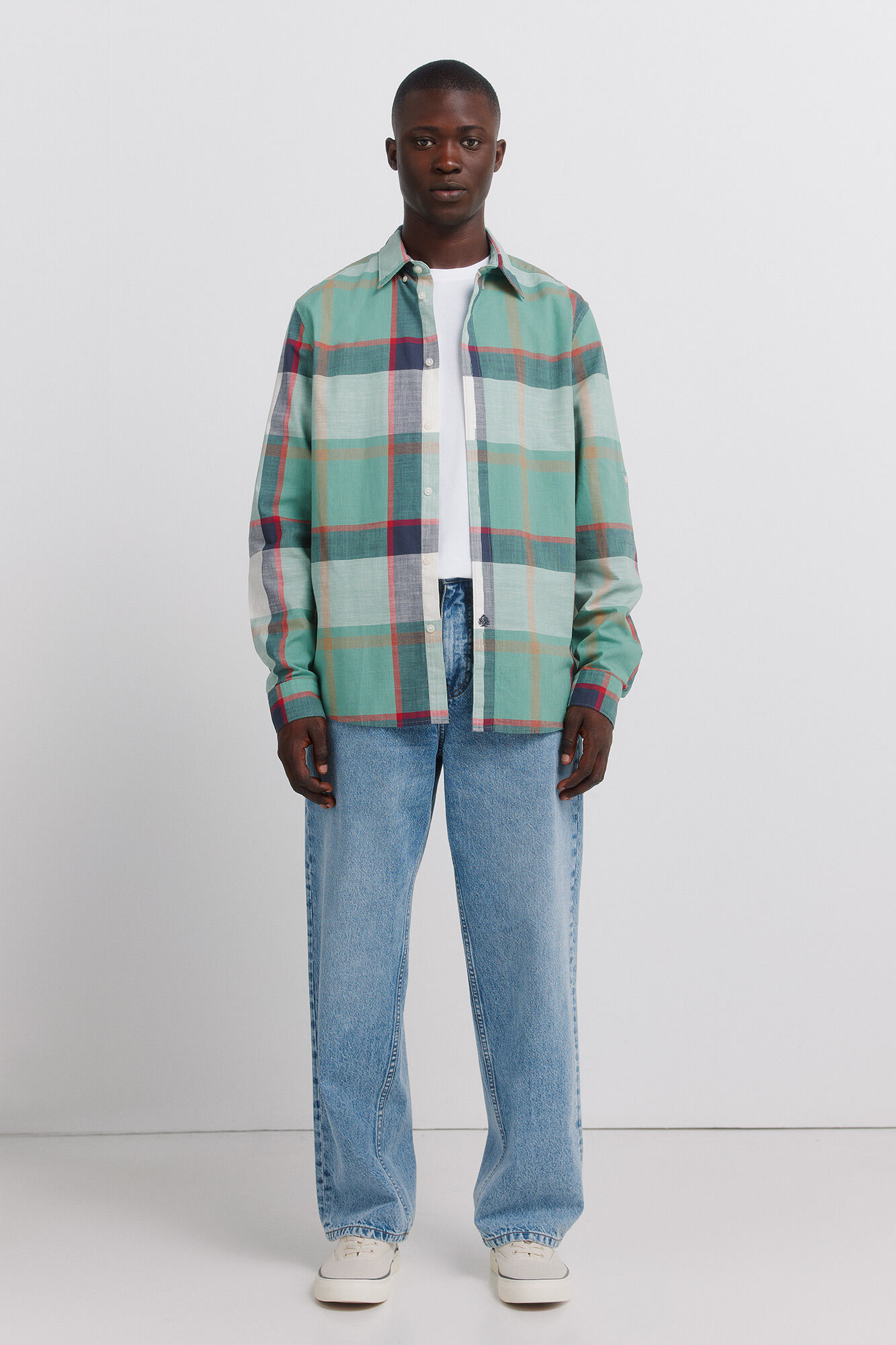 Springfield Camisa a cuadros de algod&oacute;n ligera verde