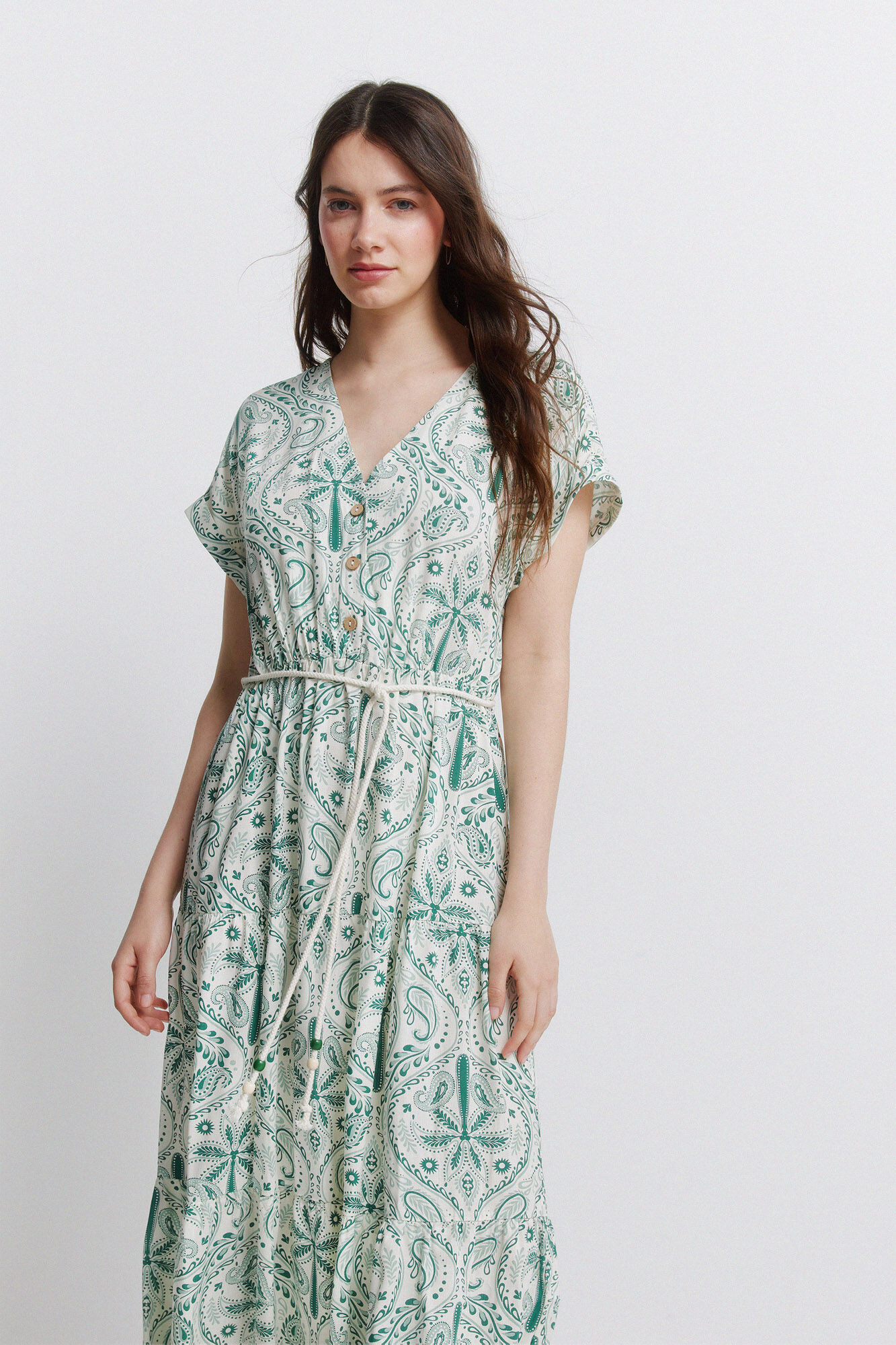 Springfield Vestido midi estampado paisley blanco