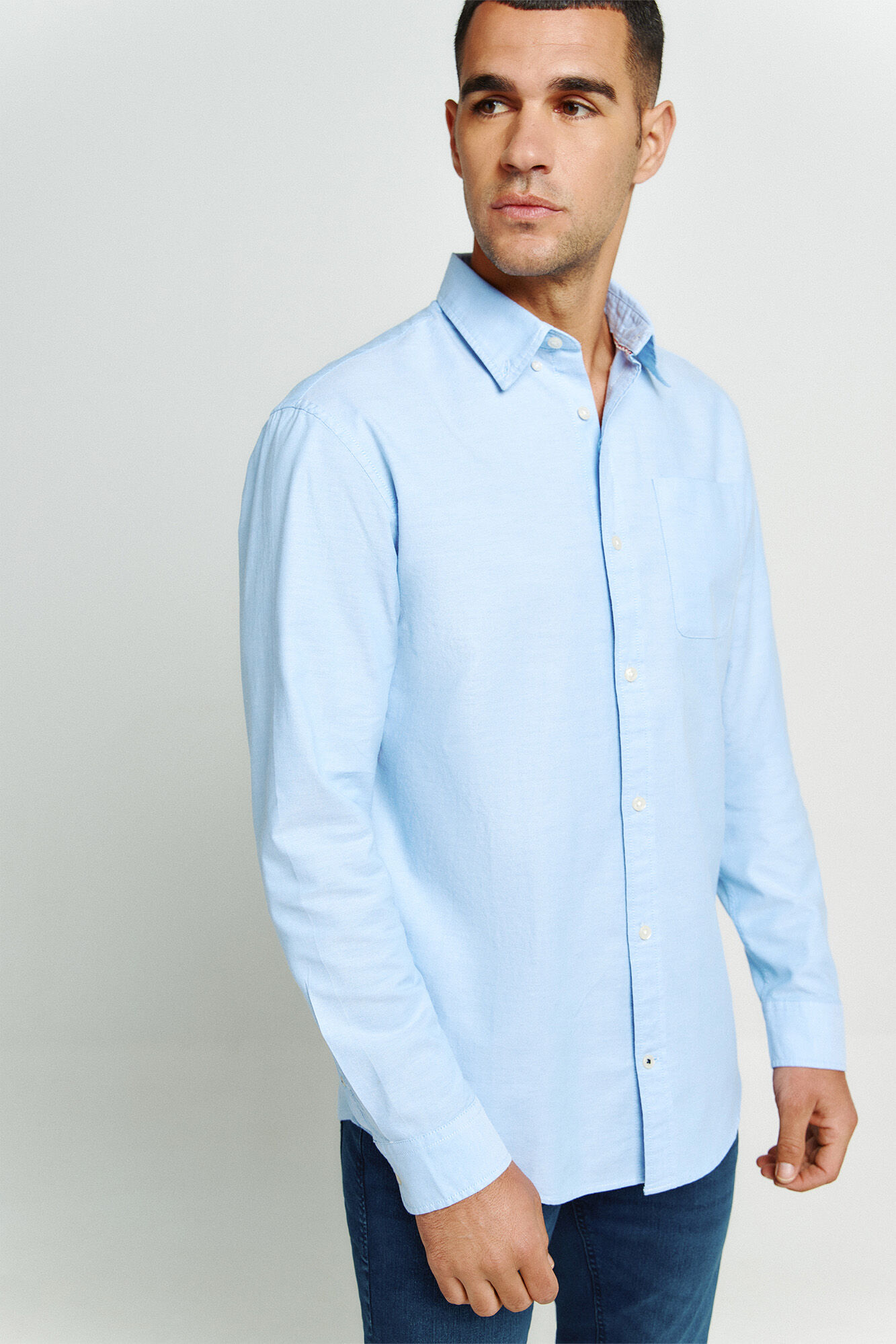 Jack & Jones Camisa oxford de algod&oacute;n azul mezcla