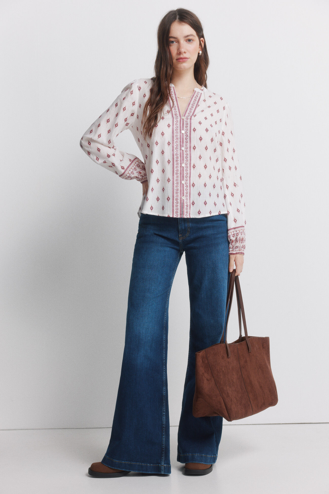 Springfield Camisa manga larga estampada beige